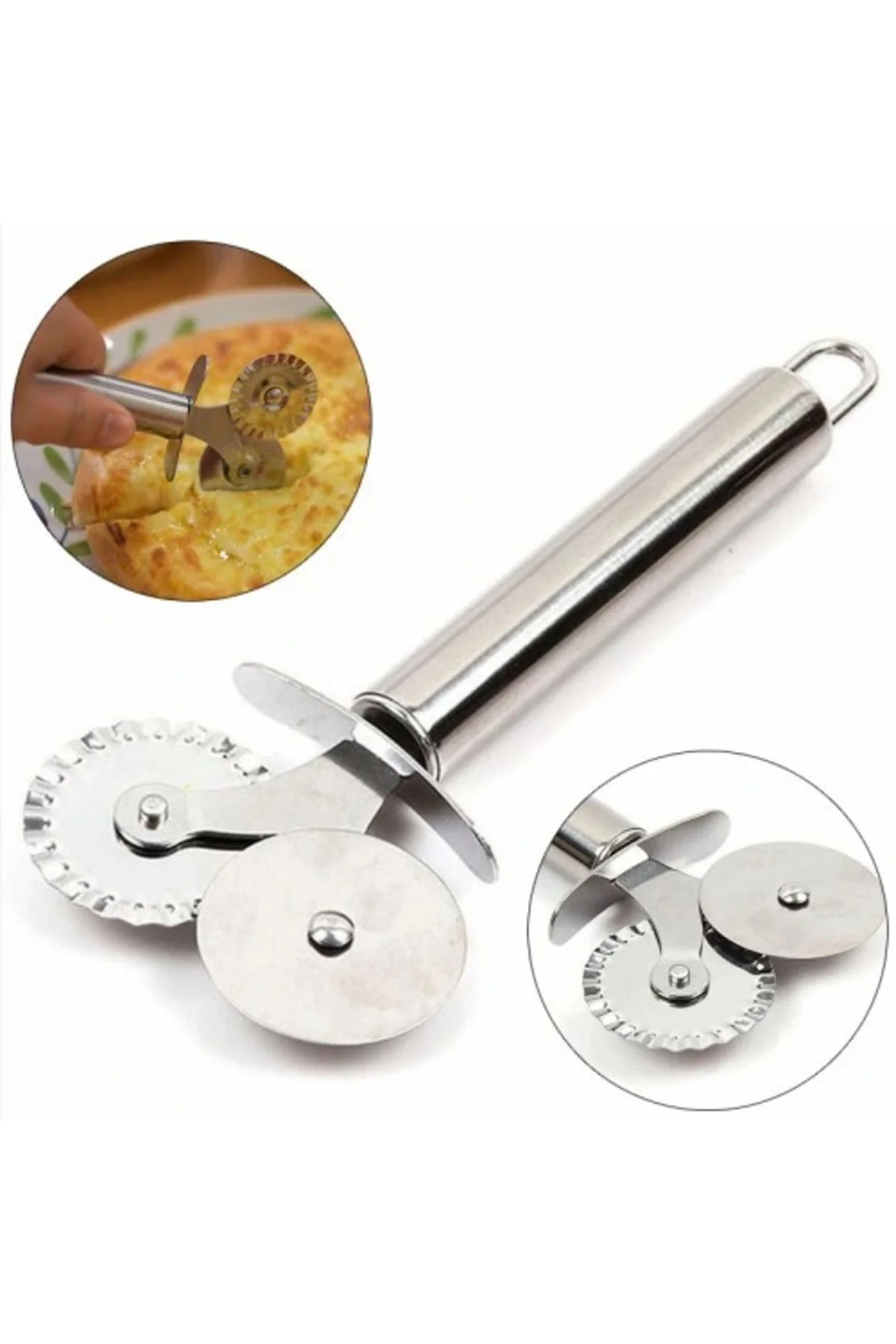Çift Başlı Metal Pizza Kesici Ve Hamur Ruleti Çift Başlı Metal Pizza Kesici Ve Hamur Ruleti - Görsel 3