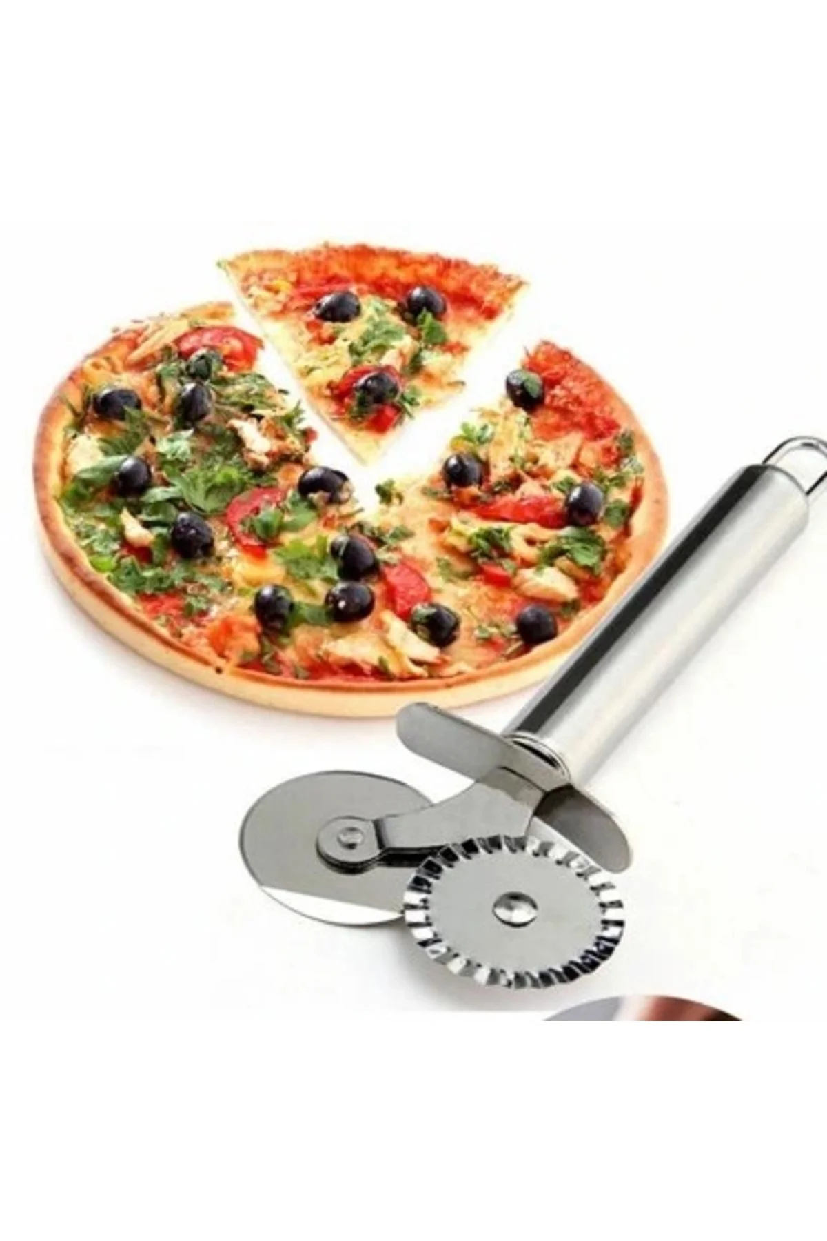 Çift Başlı Metal Pizza Kesici Ve Hamur Ruleti Çift Başlı Metal Pizza Kesici Ve Hamur Ruleti
