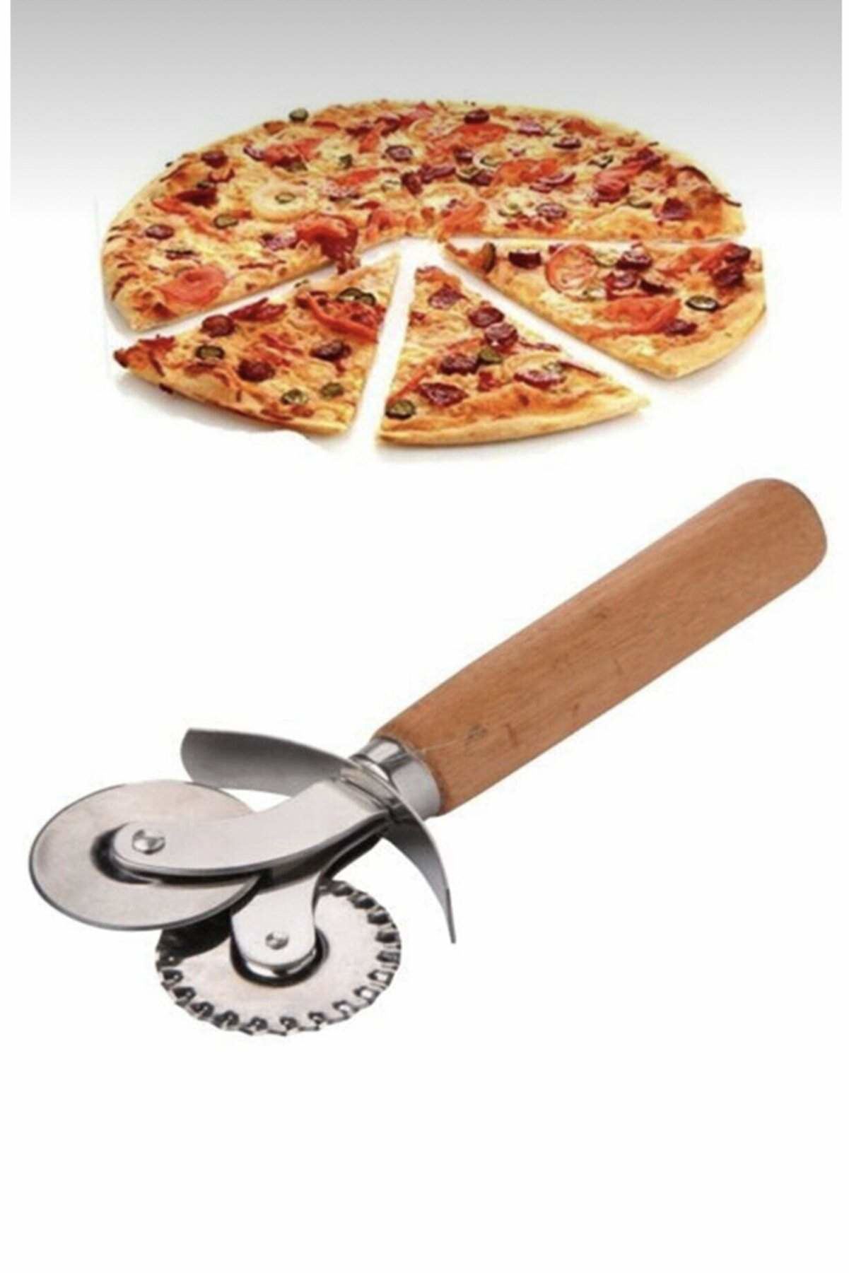 Just Cheap Store Çift Başlikli Ahşap Sapli Pizza Kesici Hamur Kesici