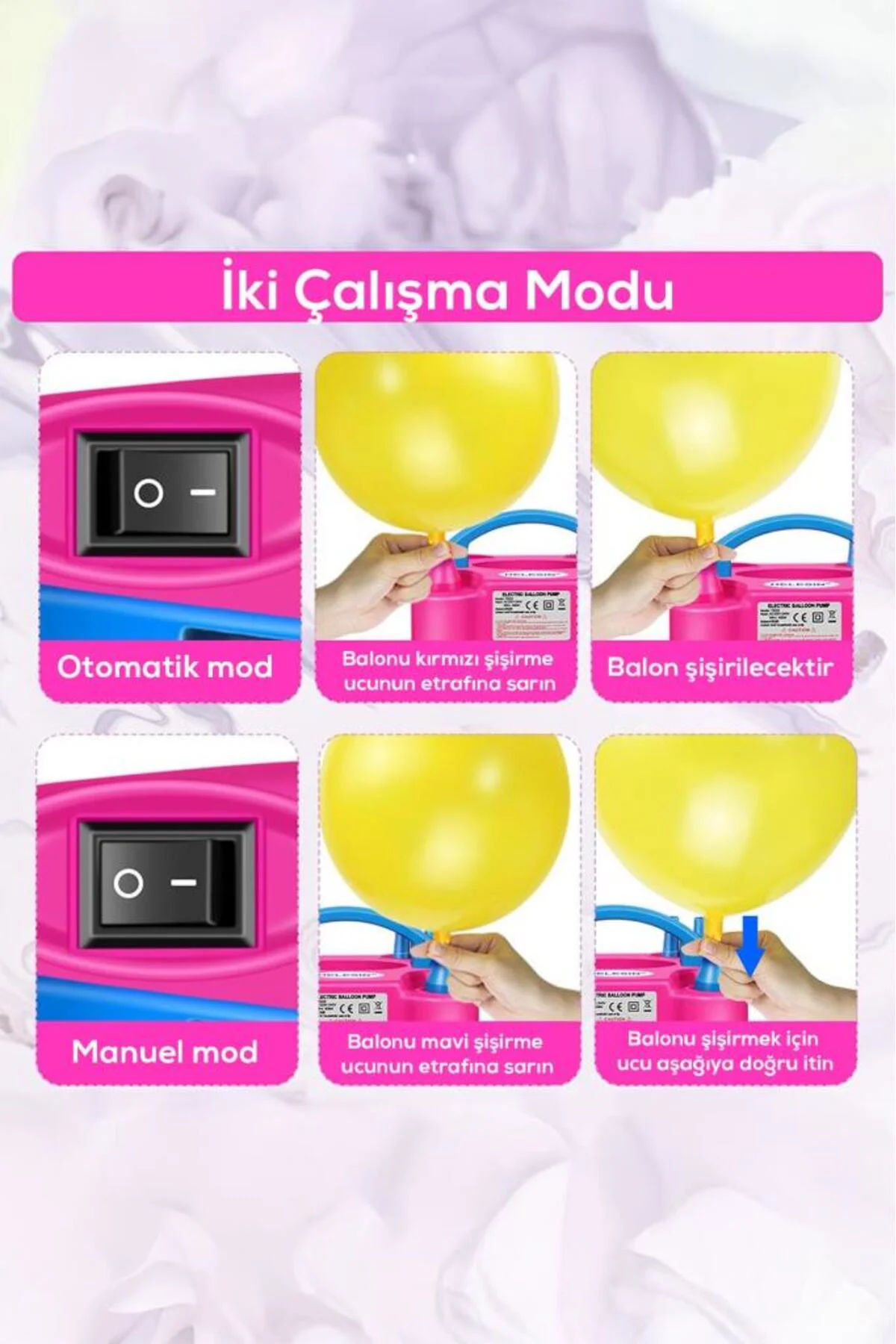 Çift Başlıklı Elektrikli Balon Şişirme Pompası