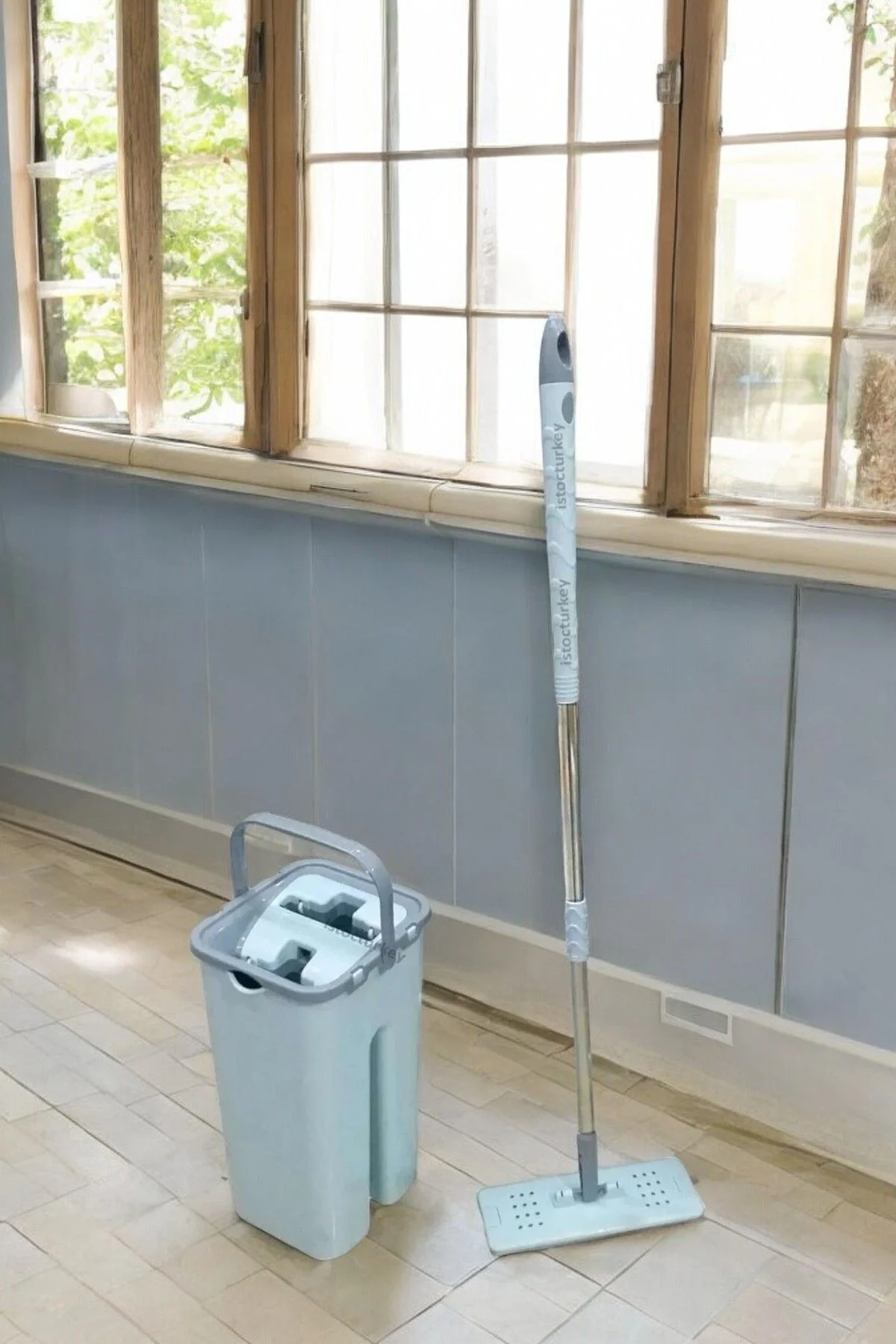 Çift Bölmeli, Ergonomik Mop Temizlik Seti 4 4 Litre - Kolay Sıkılabilir Pratik Microfiber Mop Seti