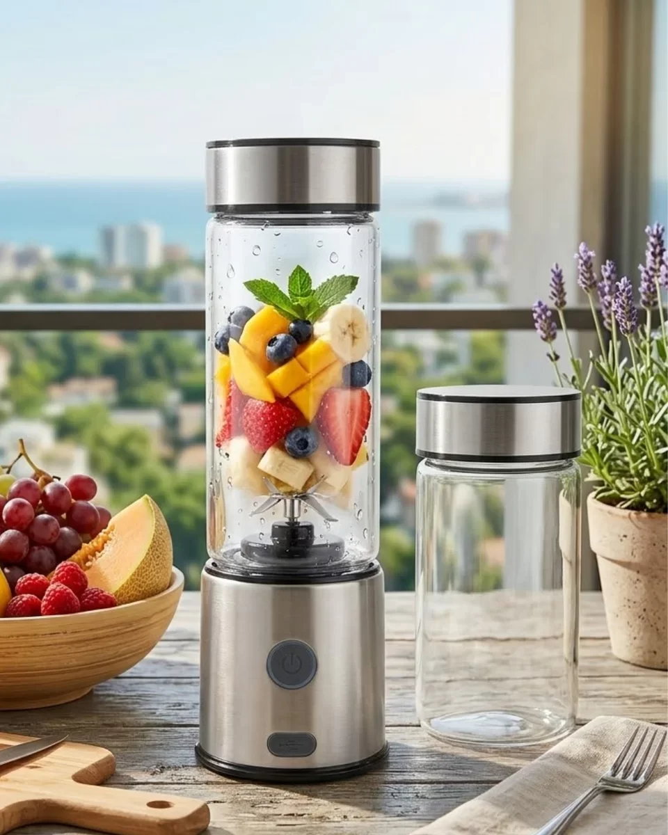 Çift Cam Hazneli Portable Blender 16500 RPM - Güçlü Buz Kırıcı ve Taşınabilir Smoothie Makinesi