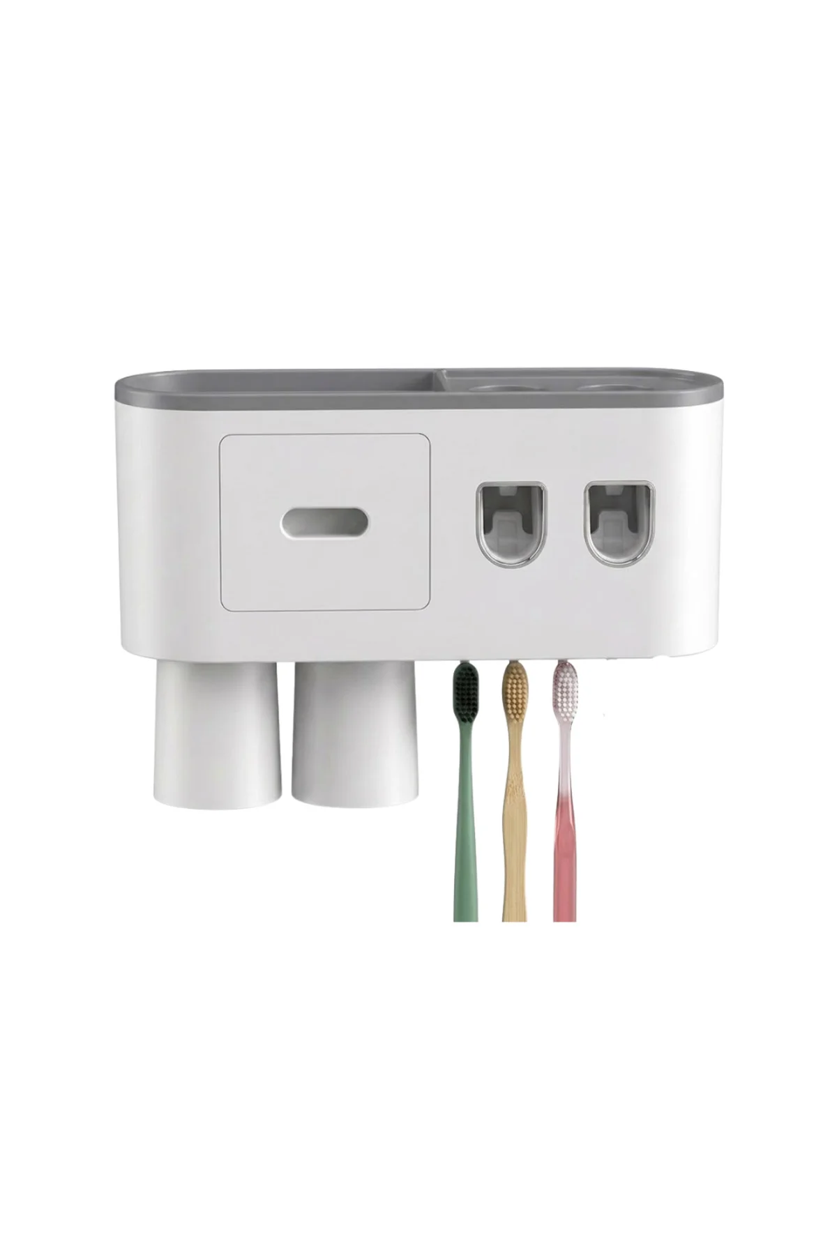Çift Dispenserli Diş Macunu Sıkacağı 6 Fırçalık Bardaklı Banyo Organizer - Görsel 4