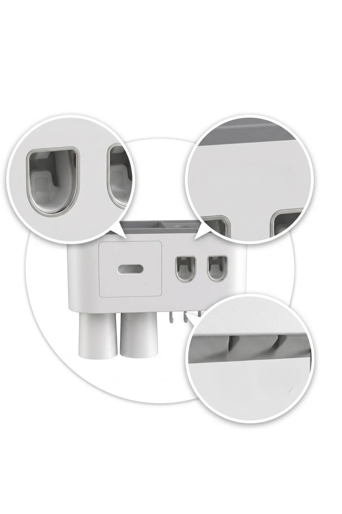 Çift Dispenserli Diş Macunu Sıkacağı 6 Fırçalık Bardaklı Banyo Organizer - Görsel 3