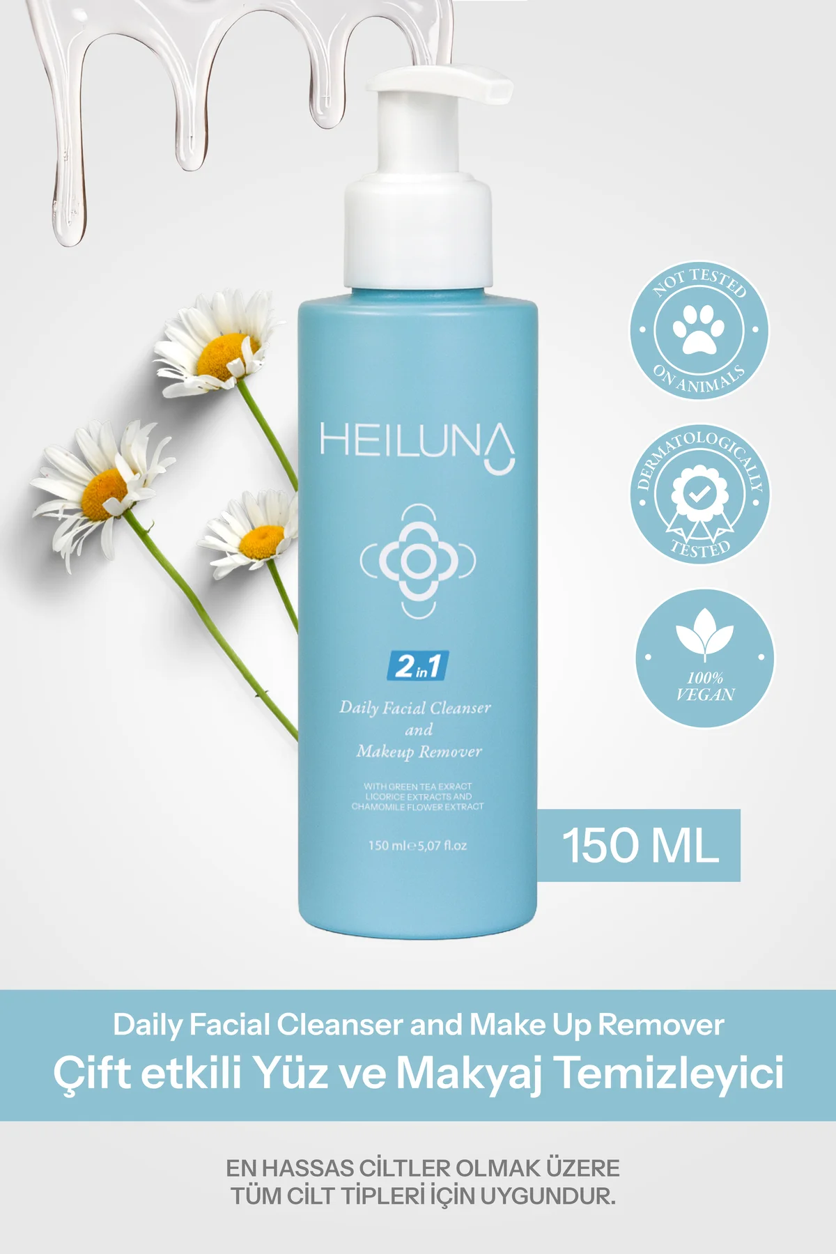 Çift Etkili Yüz & Makyaj Temizleyici 150 ml – Yeşil Çay, Meyan Kö