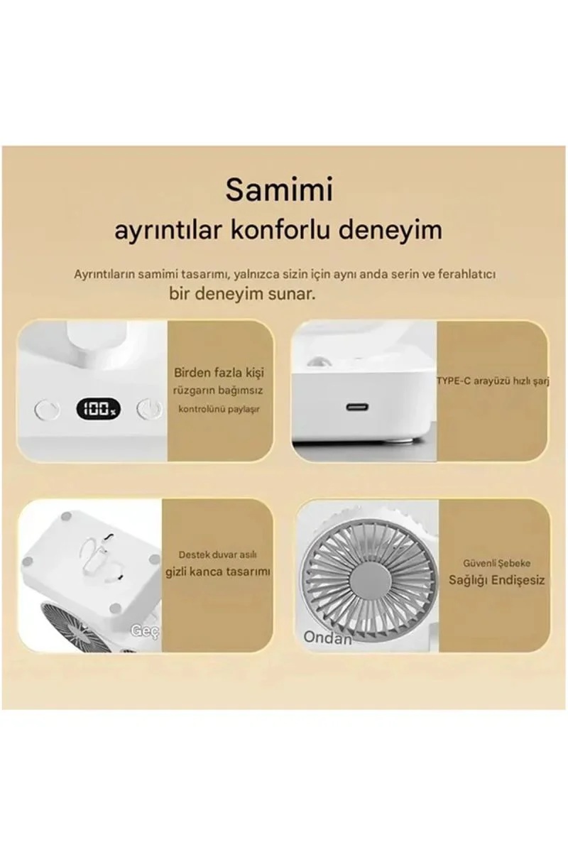 Çift Fanlı Masaüstü Vantilatör - Dijital Ekranlı LED Şarjlı Soğutucu Fan Fiyatı, Yorumları ve Özellikleri