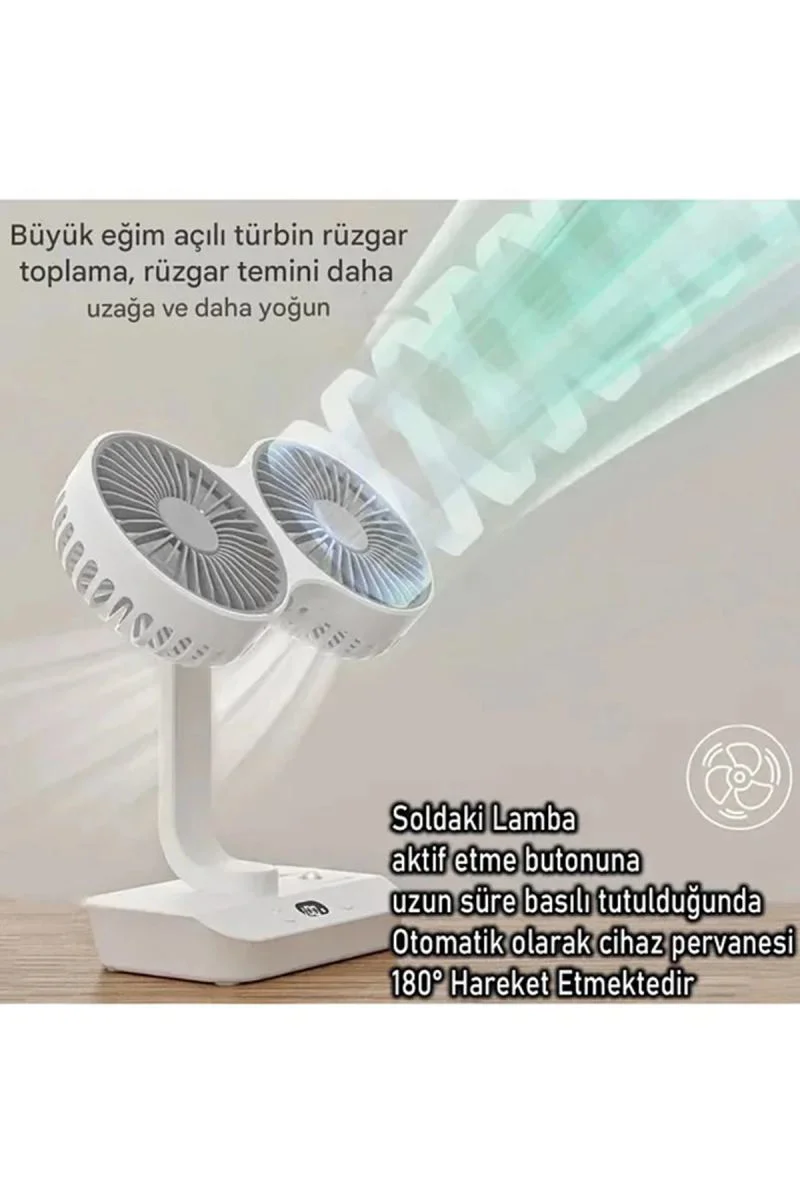 Çift Fanlı Masaüstü Vantilatör - Dijital Ekranlı LED Şarjlı Soğutucu Fan Fiyatı, Yorumları ve Özellikleri