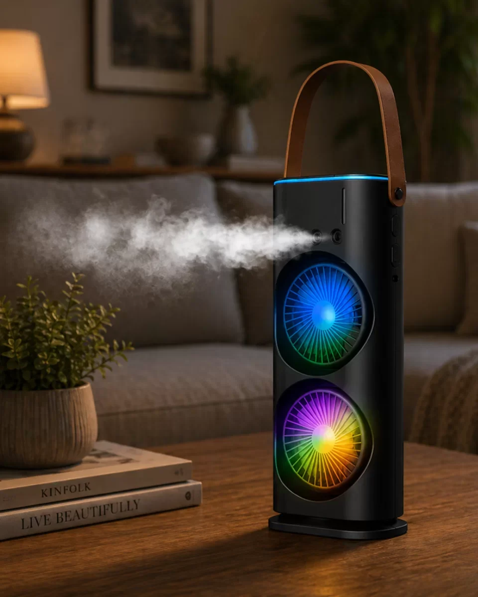 Çift Fanlı Nemlendiricili Masaüstü Soğutucu USB Sessiz Serinletici - 3 Hızlı Mod ve Nemlendirme