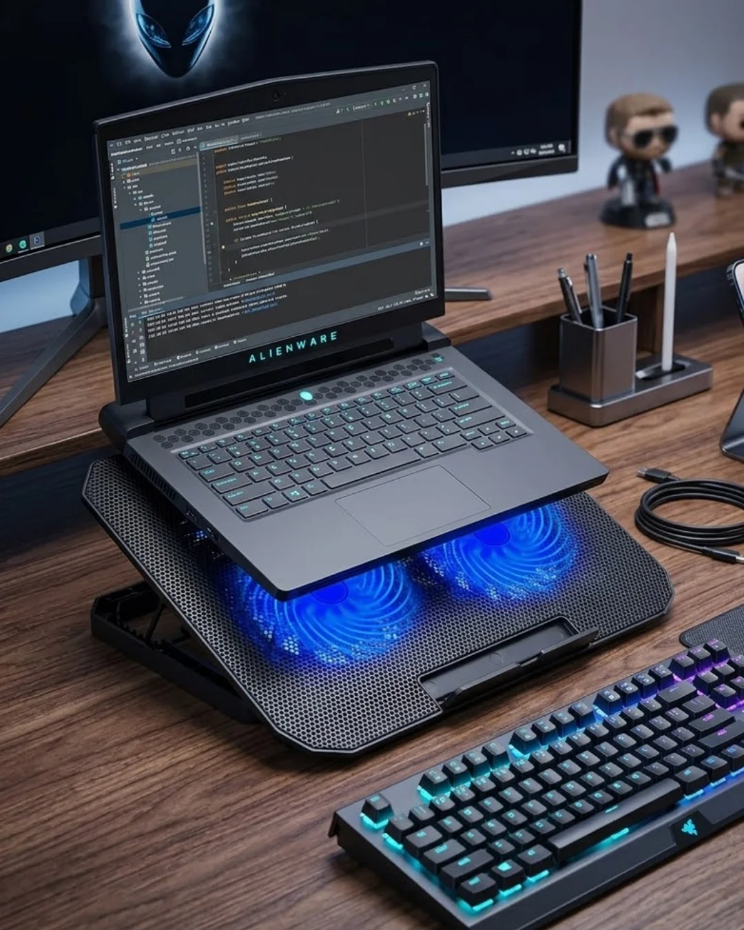 Çift Fanlı Sessiz Laptop Soğutucu 17 İnç Uyumlu Yükseltici Stand