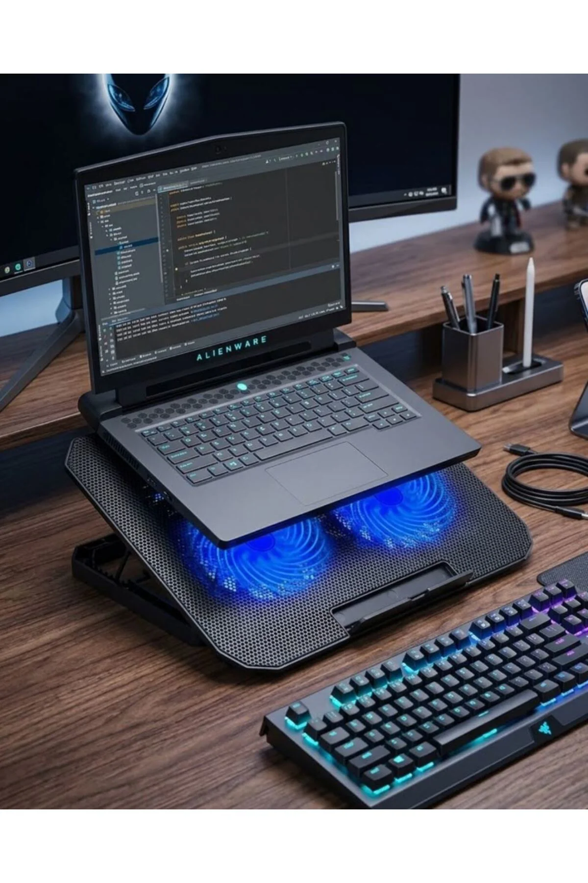 Çift Fanlı Sessiz Laptop Soğutucu 17 İnç Uyumlu Yükseltici Stand