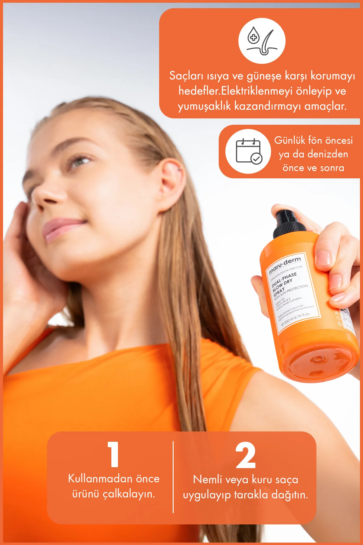 Çift Fazlı Isı Koruyucu Güneş Koruyucu Etkili Fön Suyu 200 ML | T