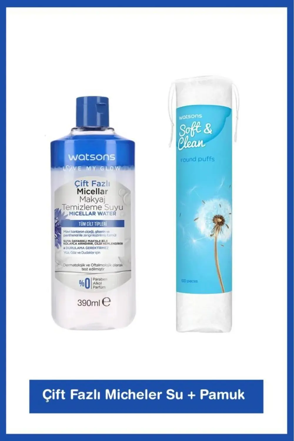 Çift Fazlı Micellar Su 390 Ml + Yuvarlak Makyaj Pamuğu 100 Adet