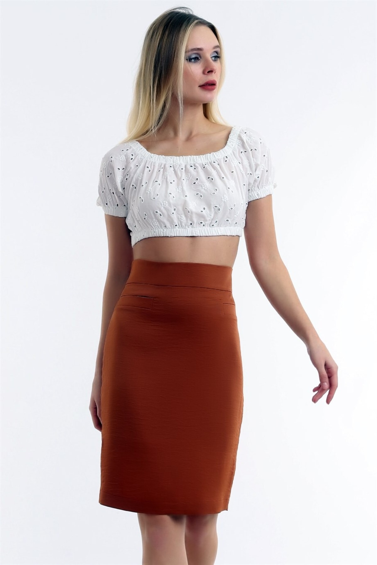 Dreamlike Çift Fletolu Bedeni Saran Cepli Kalem Etek