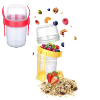 Çift Hazneli - Çatal Kaşıklı Portatif Müsli -Atıştırmalık Kabı 50