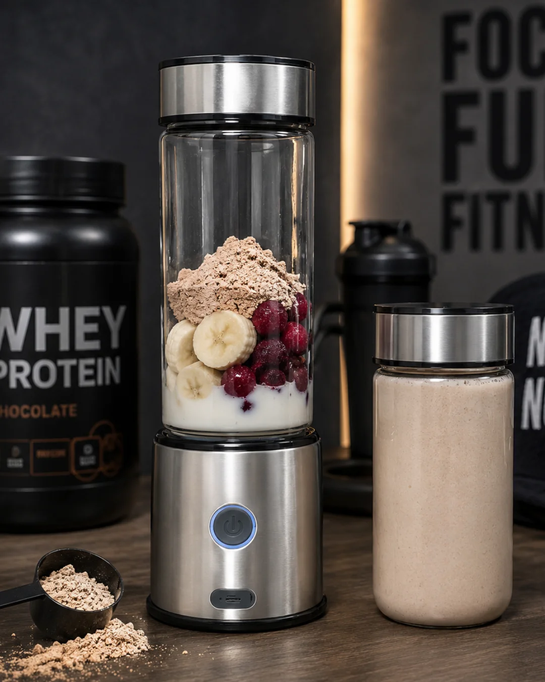 Çift Hazneli Cam Blender USB Şarjlı Smoothie ve Buz Kırıcı Blender