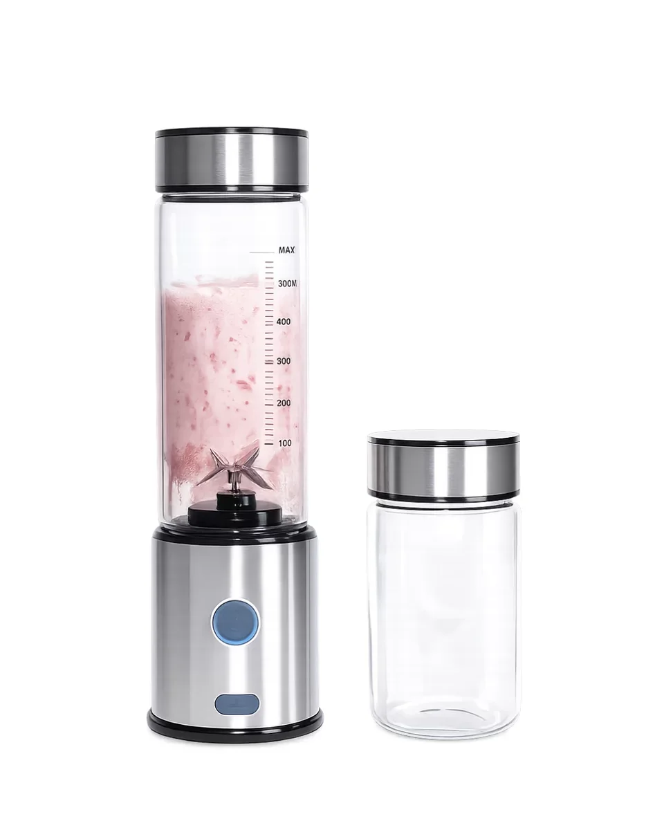 Çift Hazneli Cam Blender USB Şarjlı Smoothie ve Buz Kırıcı - 126W Güç ve 4000mAh Batarya