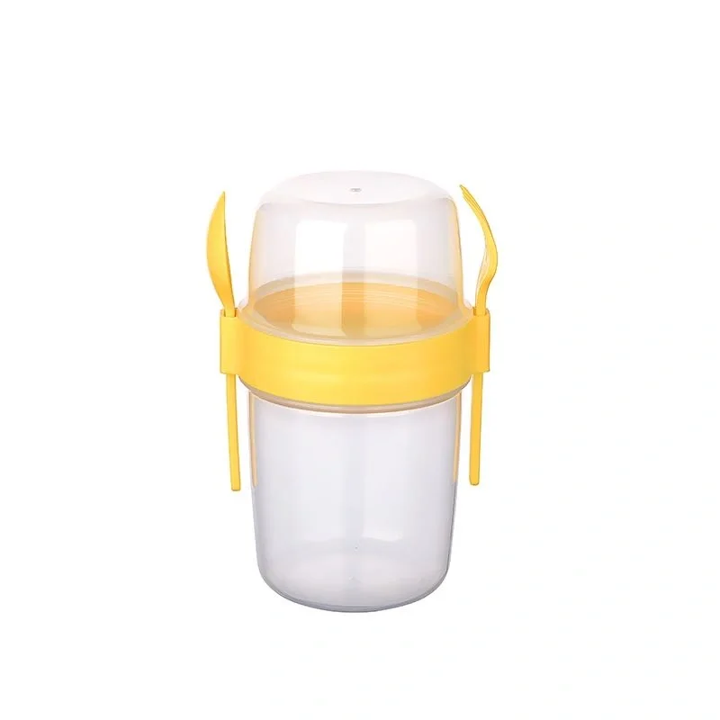 Çift Hazneli - Çatal Kaşıklı Portatif Müsli -atıştırmalık Kabı 650 Ml