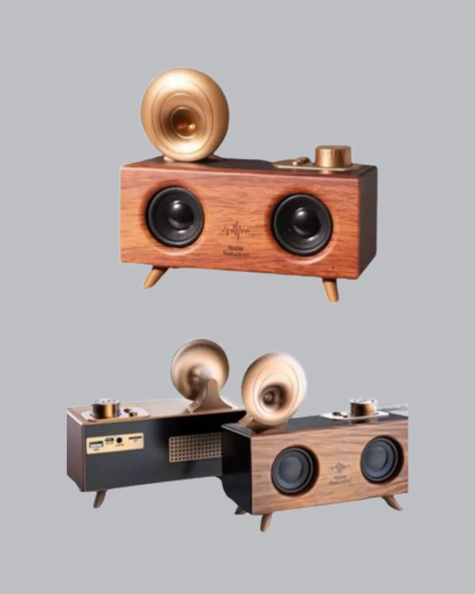 Çift Hoparlörlü Bluetooth Gramofon Speaker - 90dB Ses Çıkışı, FM Radyo, USB/SD/AUX