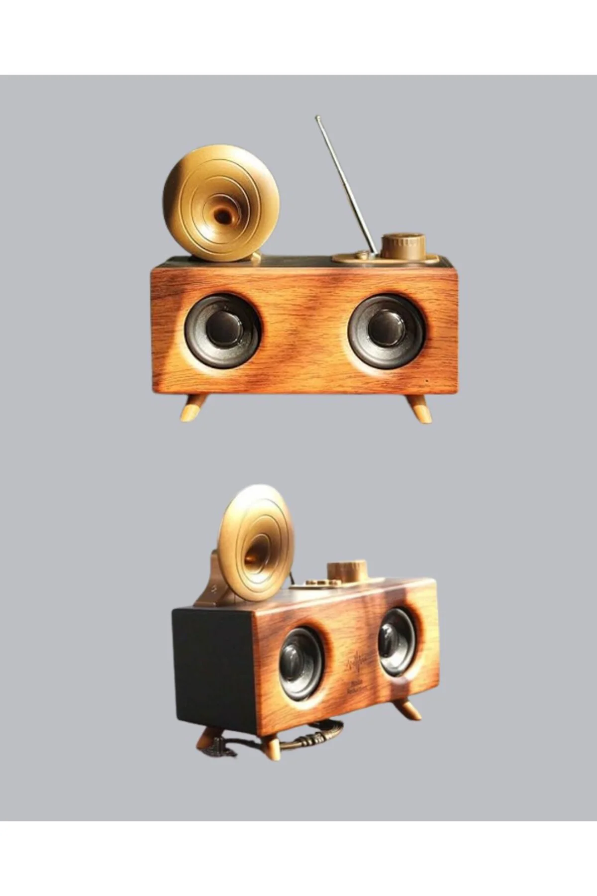 Çift Hoparlörlü Bluetooth Gramofon Speaker – FM Radyo, USB, SD Kart ve AUX Girişli