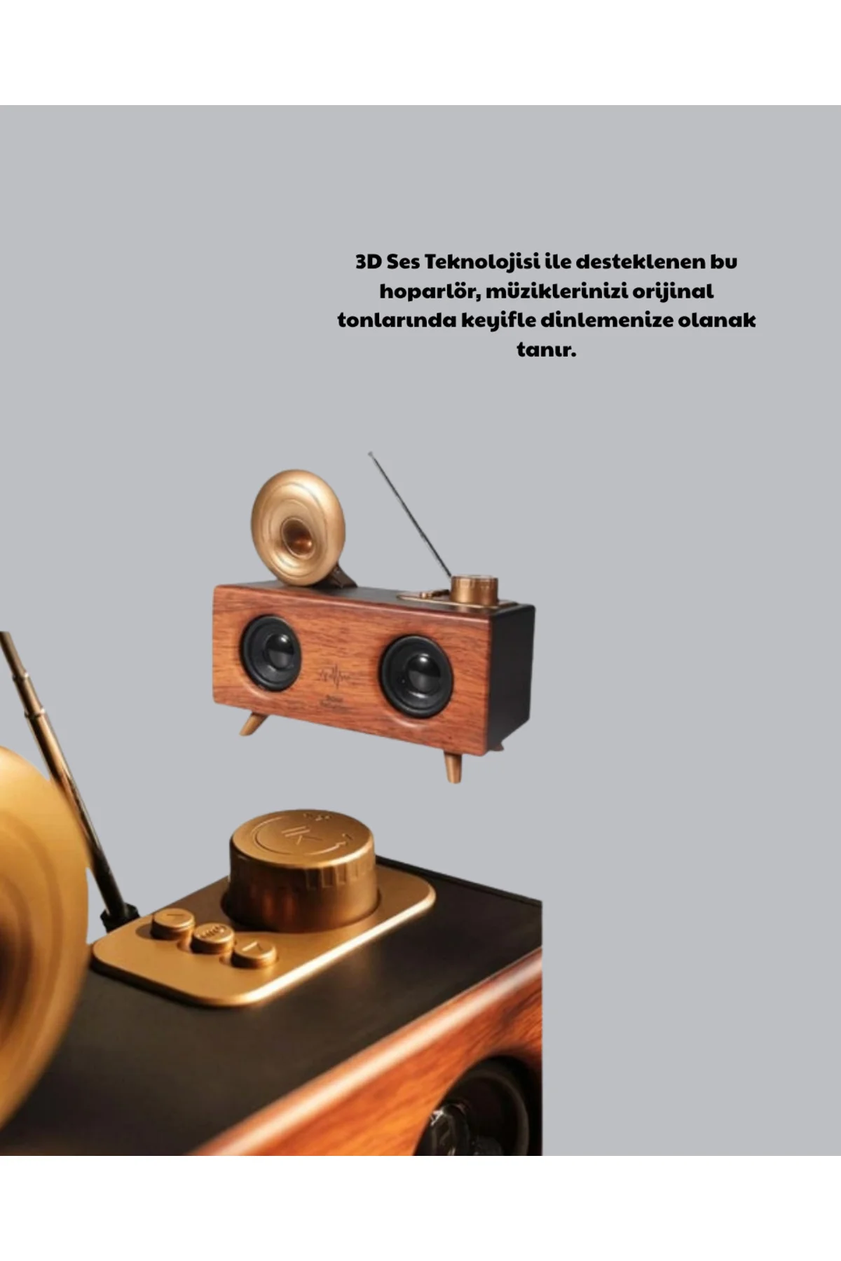 Çift Hoparlörlü Bluetooth Gramofon Speaker – FM Radyo, USB, SD Ka