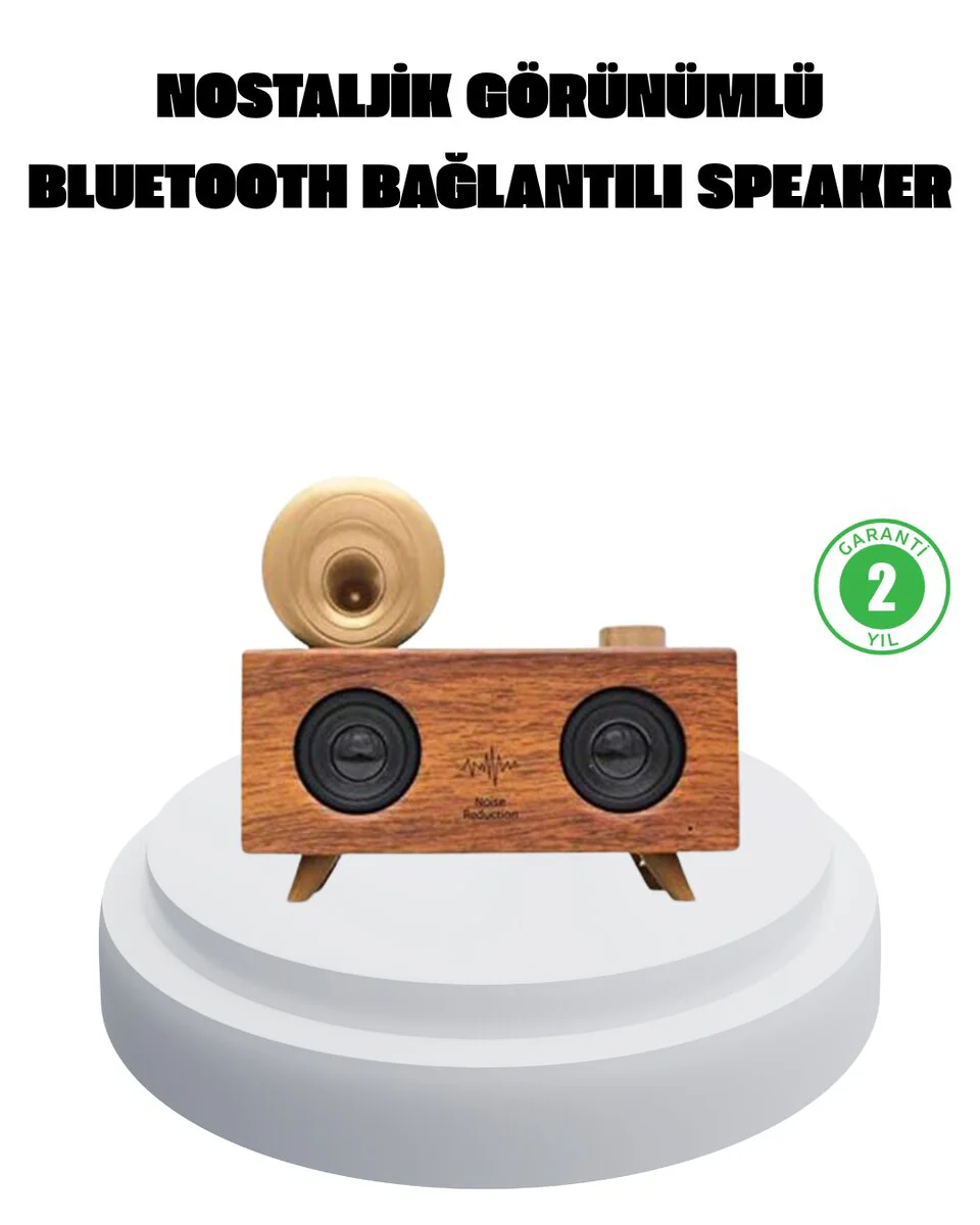 Çift Hoparlörlü Bluetooth Gramofon Speaker - 90dB Ses Çıkışı, FM Radyo, USB/SD/AUX