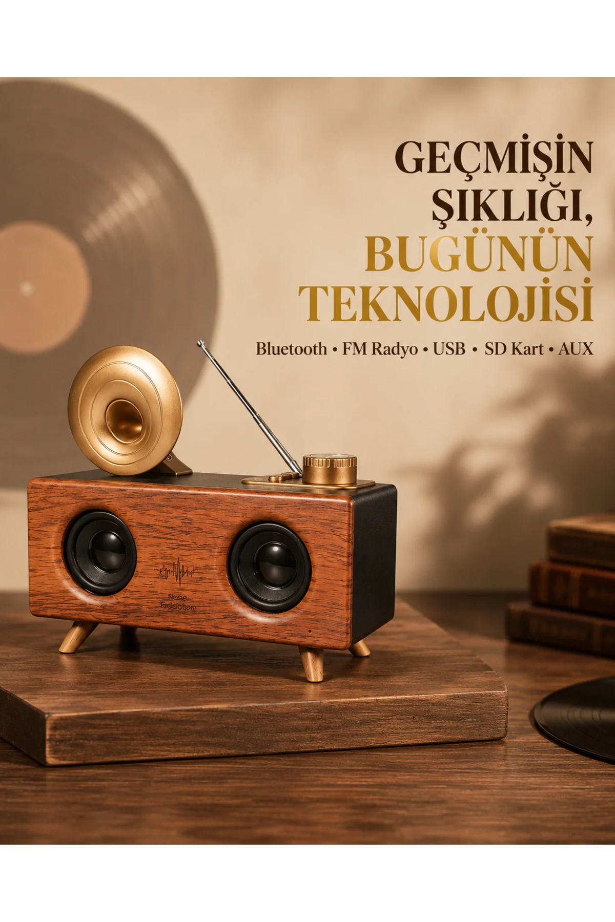 Çift Hoparlörlü Retro Bluetooth Speaker 1800mAh Bataryalı AUX USB SD Kartlı Çift Hoparlörlü Retro Bluetooth Speaker 1800mAh Bataryalı AUX USB SD Kartlı