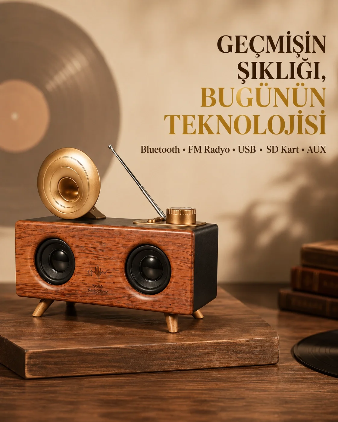 Çift Hoparlörlü Retro Bluetooth Speaker 1800mAh Bataryalı AUX USB SD Kartlı Fiyatı, Yorumları ve Özellikleri