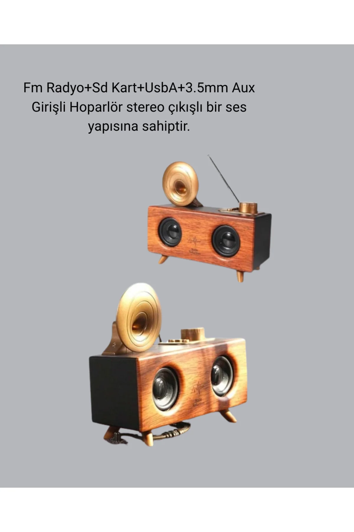 Çift Hoparlörlü Retro Bluetooth Speaker 1800mAh Bataryalı AUX USB