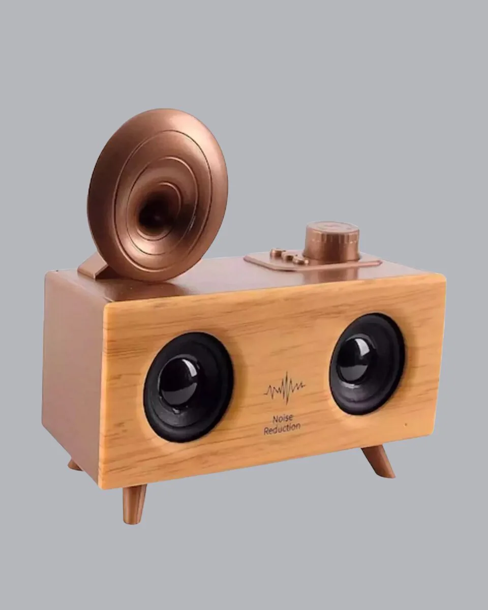 Çift Hoparlörlü Retro Gramafon Bluetooth Speaker - 1800mAh Bataryalı, USB & SD Kartlı, Nostaljik Tasarım