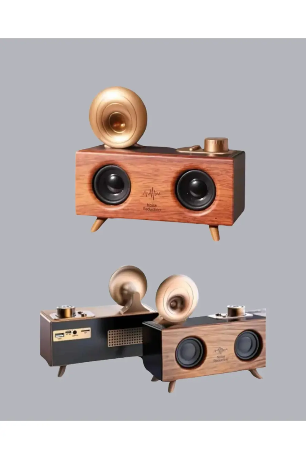 Çift Hoparlörlü Retro Bluetooth Speaker 1800mAh Bataryalı AUX USB