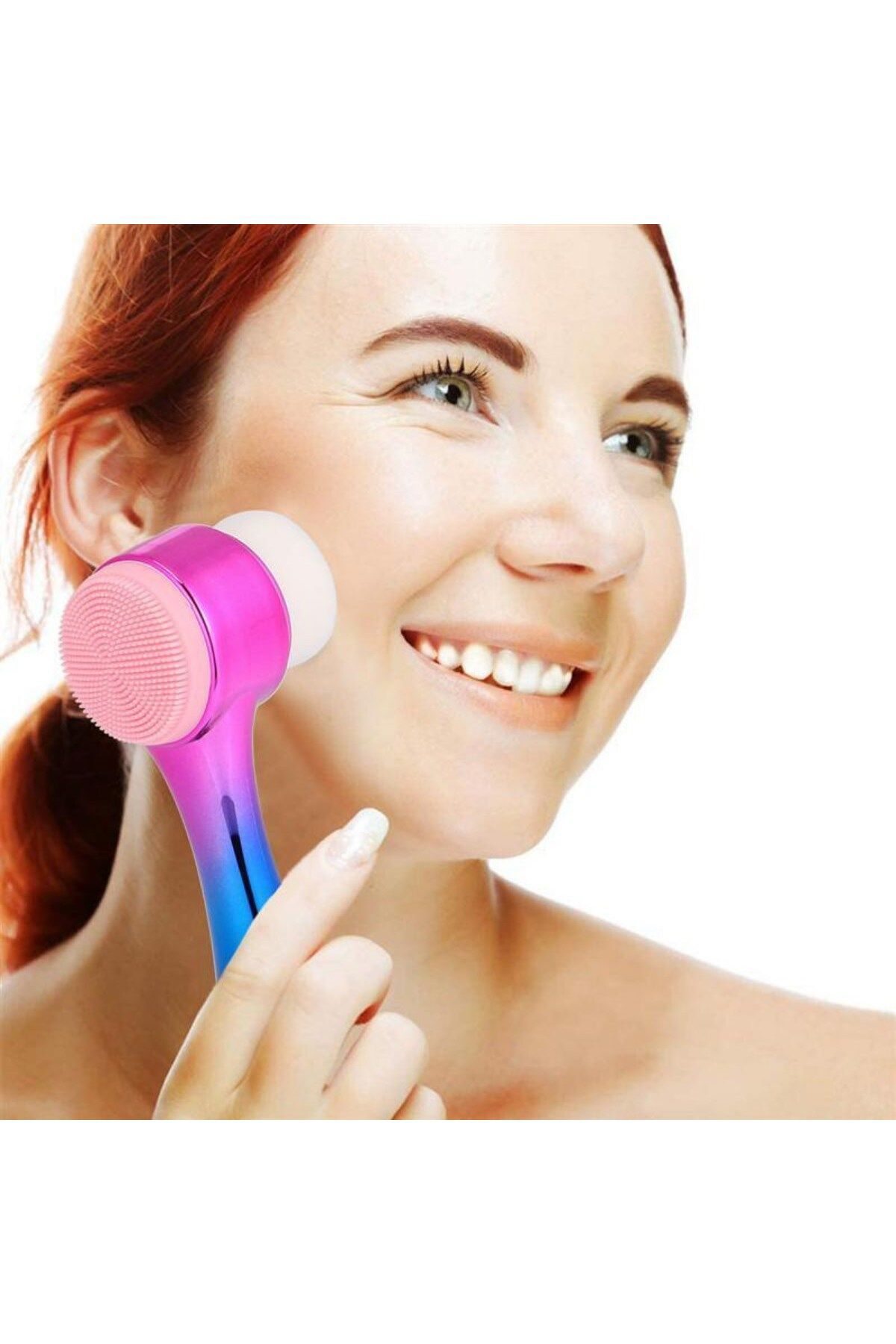 Ok Aksesuar Çift İşlevli Renkli Cilt Yüz Temizleme Firçasi Peeling Masaj Etki
