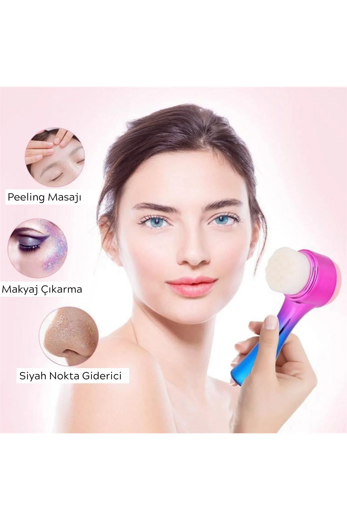 Çift İşlevli Renkli Cilt Yüz Temizleme Fırçası Peeling Masaj Etkili Gözenek Temizleyici Alet - Görsel 2