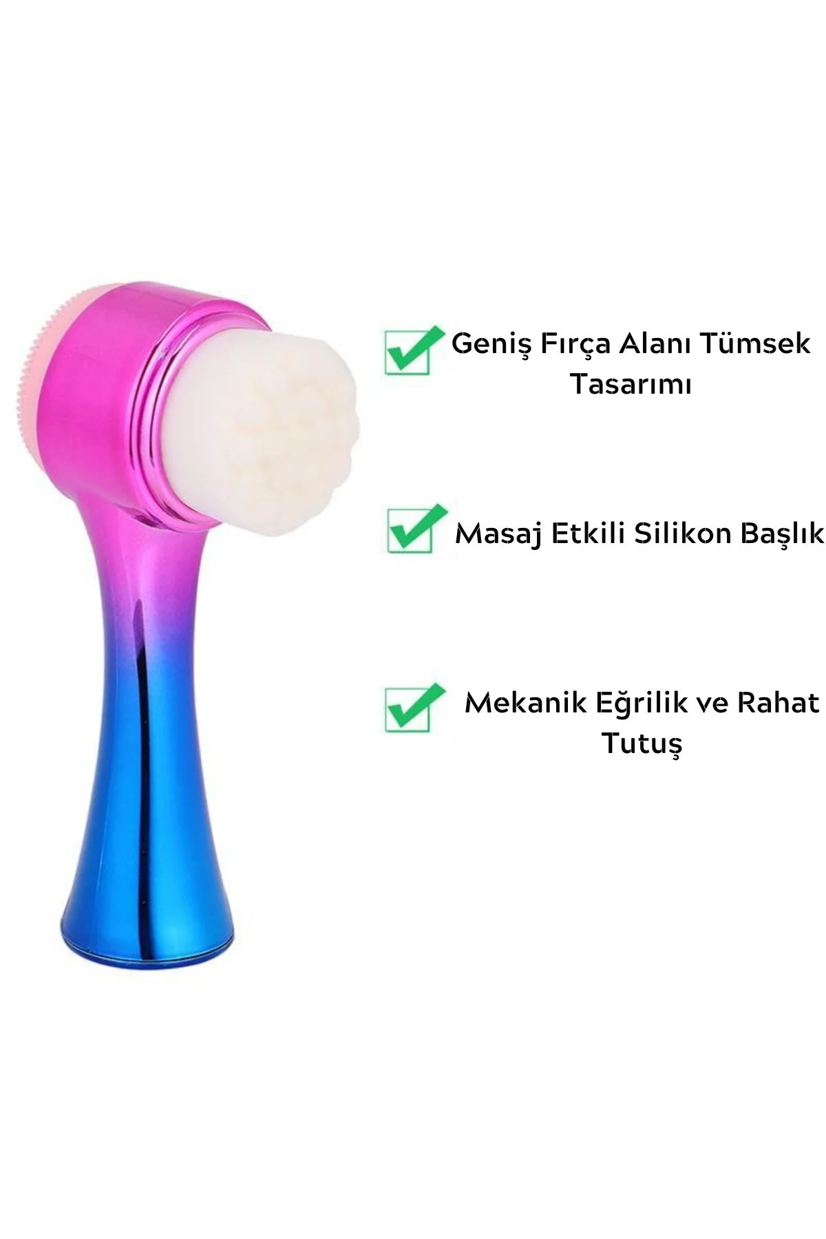 Çift İşlevli Renkli Cilt Yüz Temizleme Fırçası Peeling Masaj Etkili Gözenek Temizleyici Alet - Görsel 3