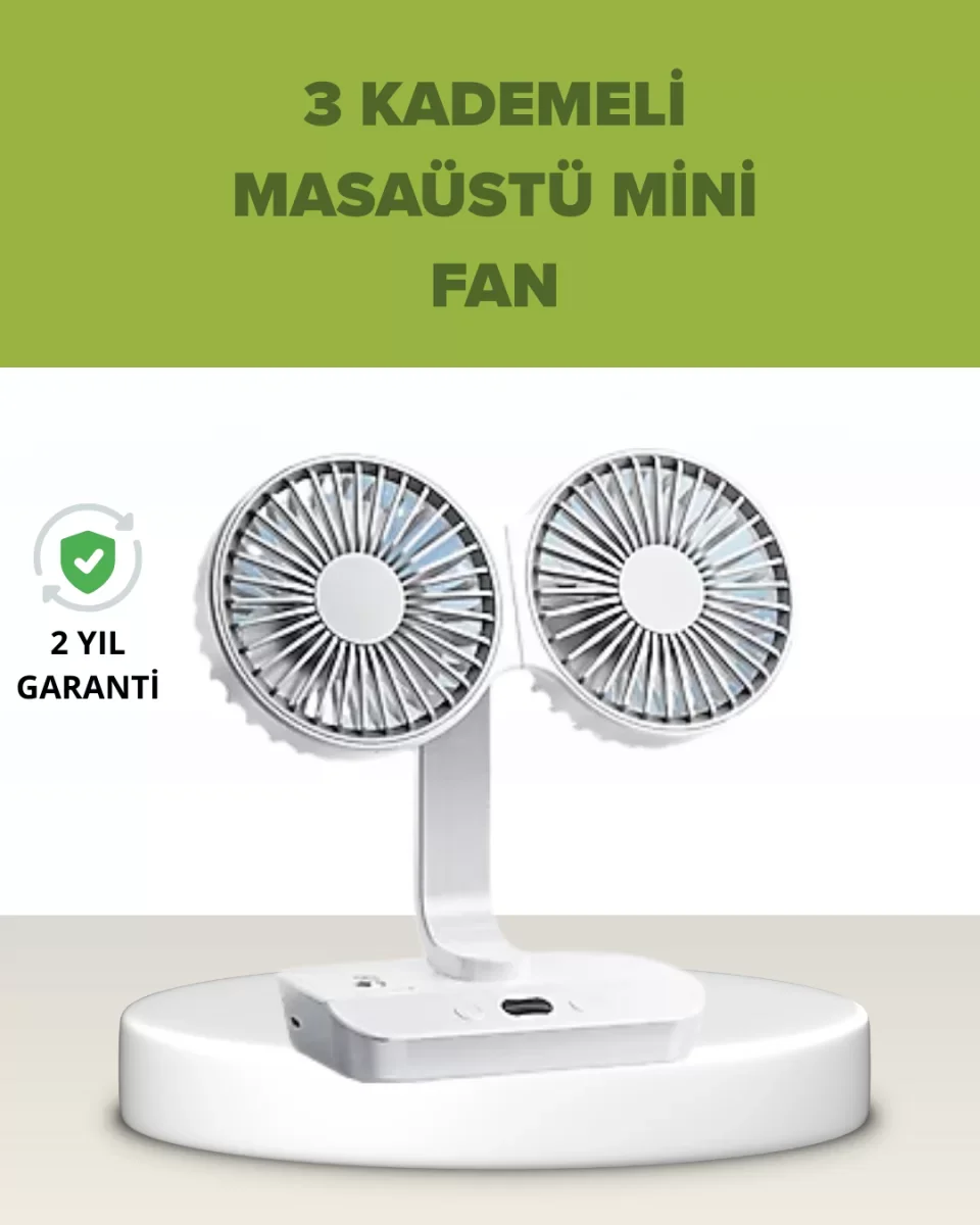 Çift Kafalı Masaüstü ve Duvar Tipi Sessiz USB Şarjlı Fan - Lisinya