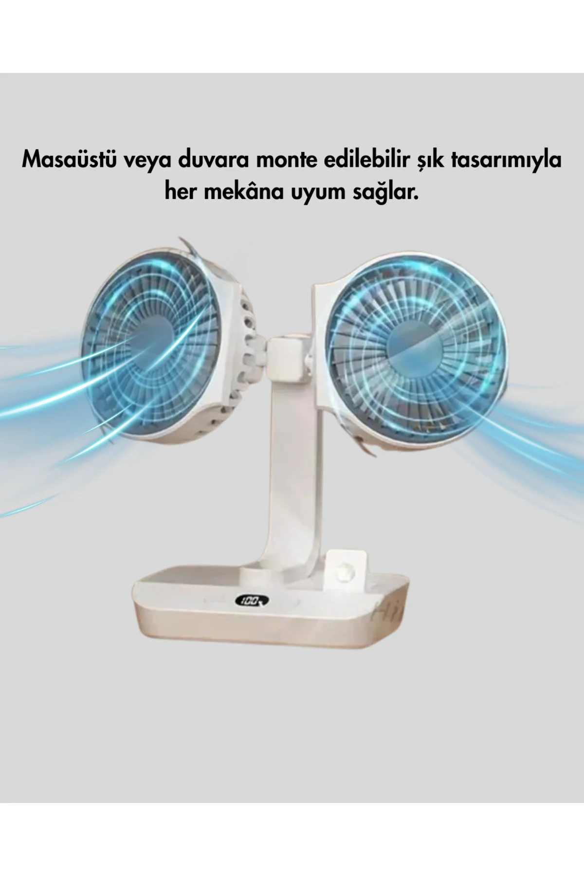 Çift Kafalı Masaüstü ve Duvar Tipi Sessiz USB Şarjlı Fan