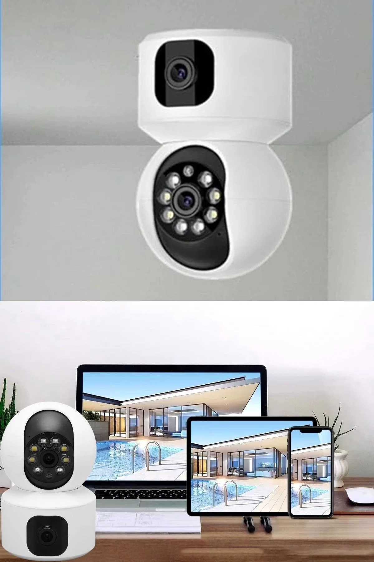 Çift Kameralı Wifi Bağlantılı Gece Görüşlü Ev Tipi Güvenlik Kamer