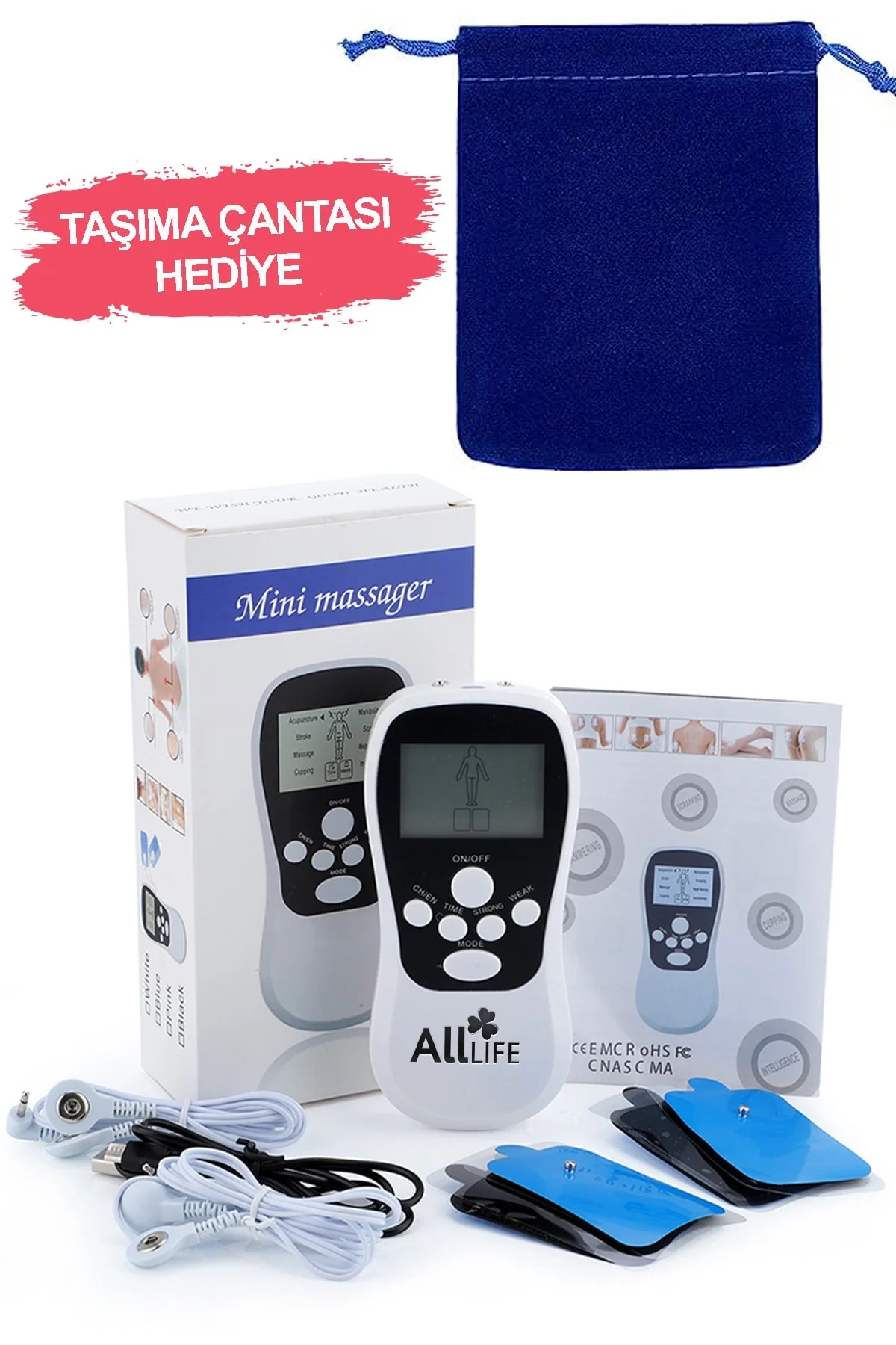 Çift kanallı 4 pedli taşınabilir tens cihazı mini tens masaj aleti elektrikli masaj