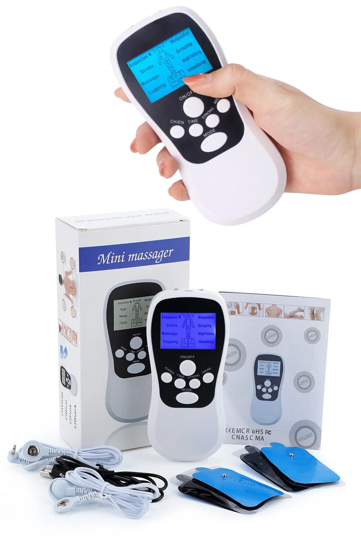 Çift kanallı 4 pedli taşınabilir tens cihazı mini tens masaj aleti elektrikli masaj