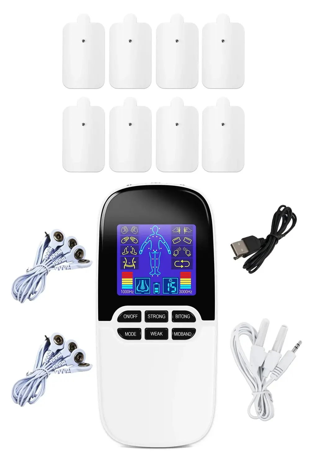 Çift Kanallı Şarjlı Renkli Ekranlı 8 Pedli Fizik Tedavi Tens Ciha