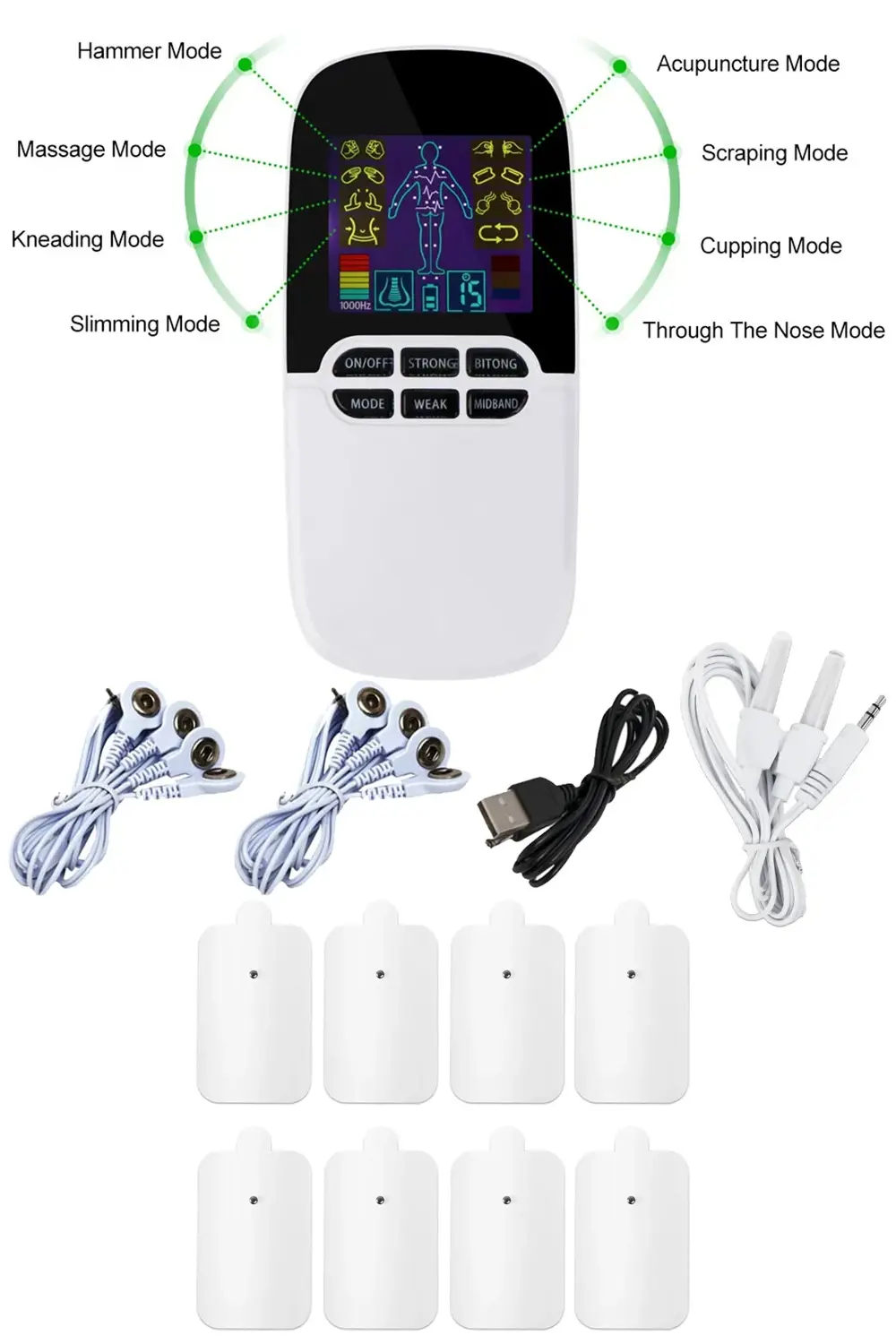 Çift Kanallı Şarjlı Renkli Ekranlı 8 Pedli Fizik Tedavi Tens Ciha