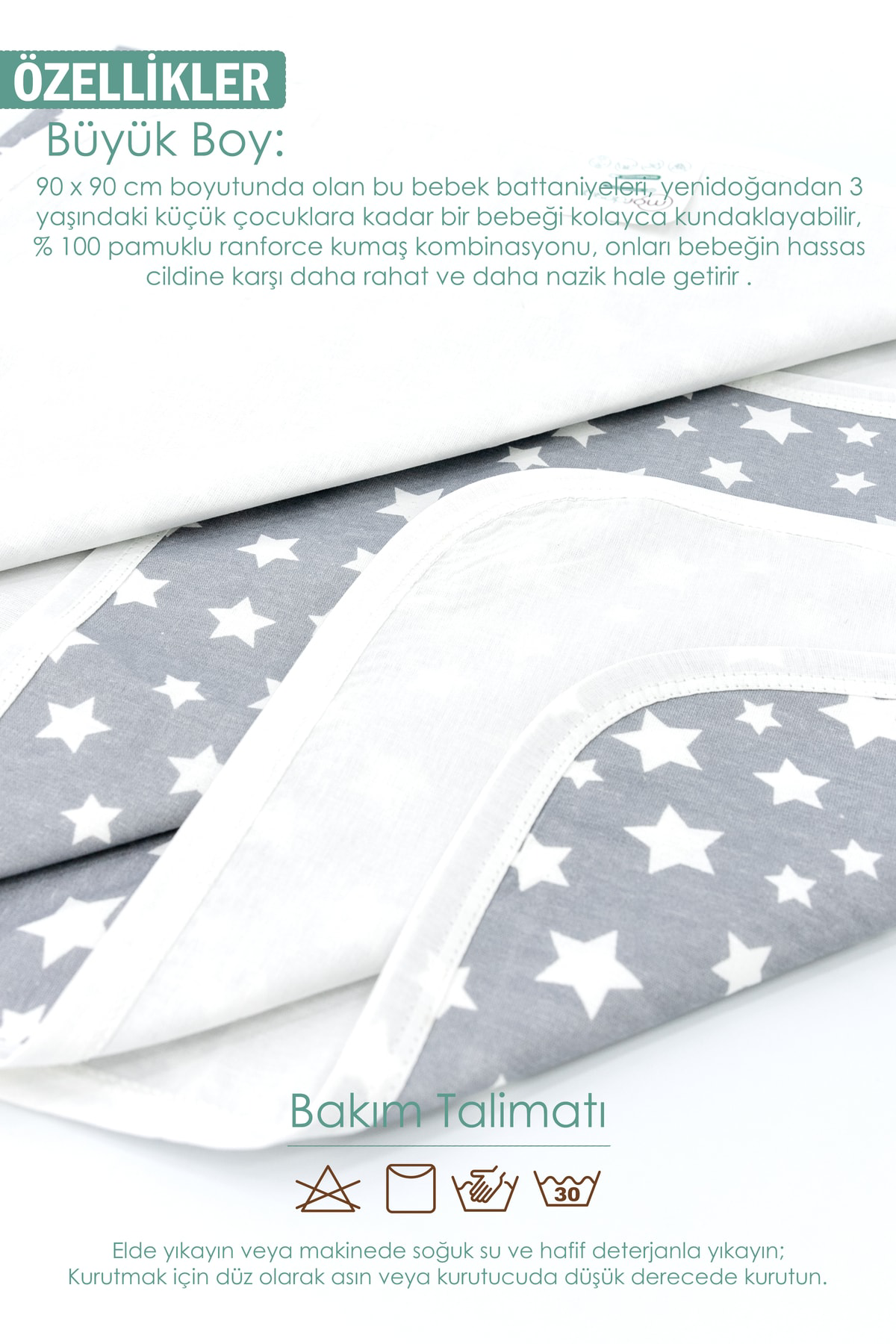 Mordesign Çift Kat Bebek Pikesi, Yenidoğan İçin Kundak Battaniye, Stars Ser