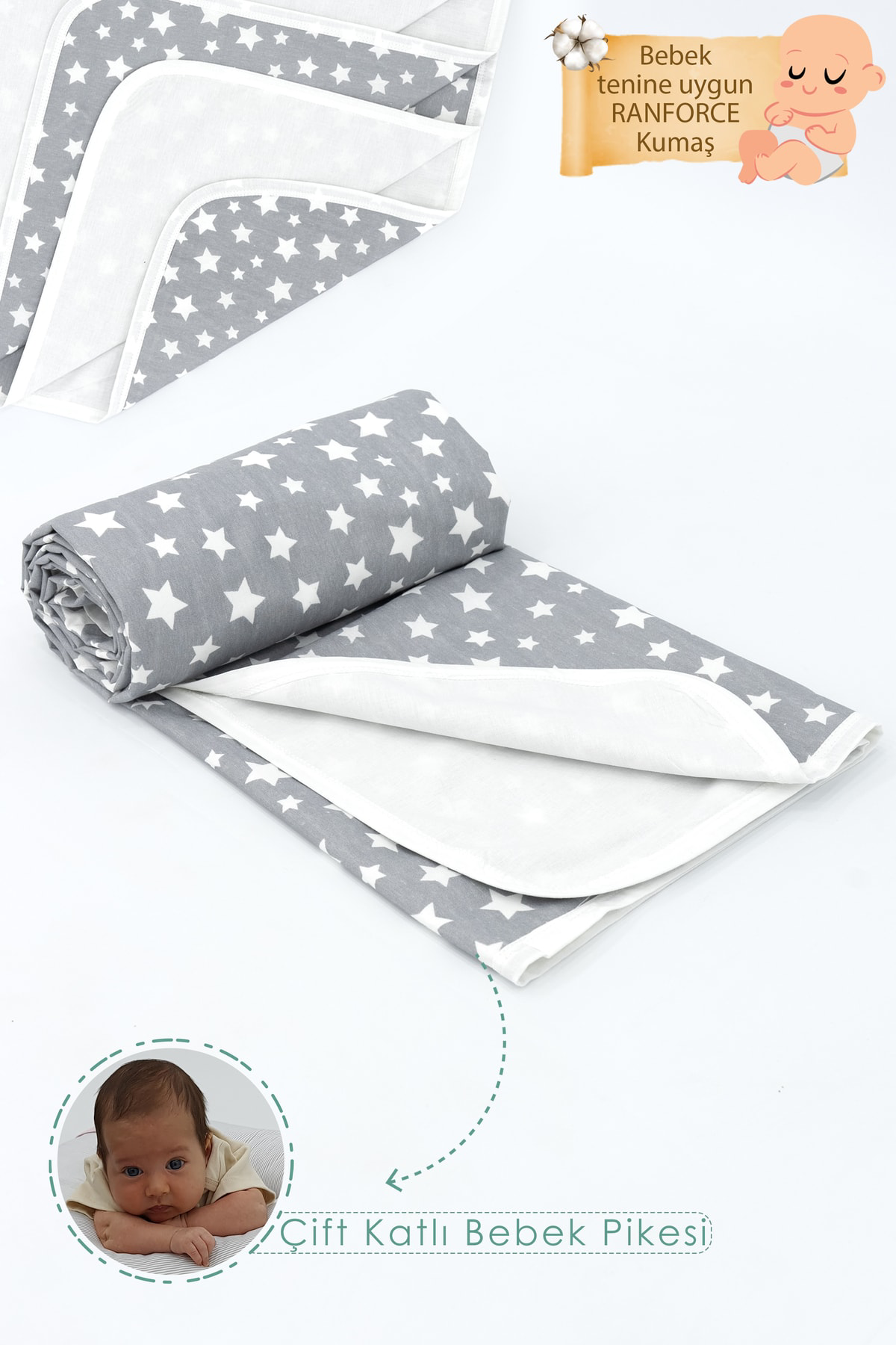 Mordesign Çift Kat Bebek Pikesi, Yenidoğan İçin Kundak Battaniye, Stars Ser