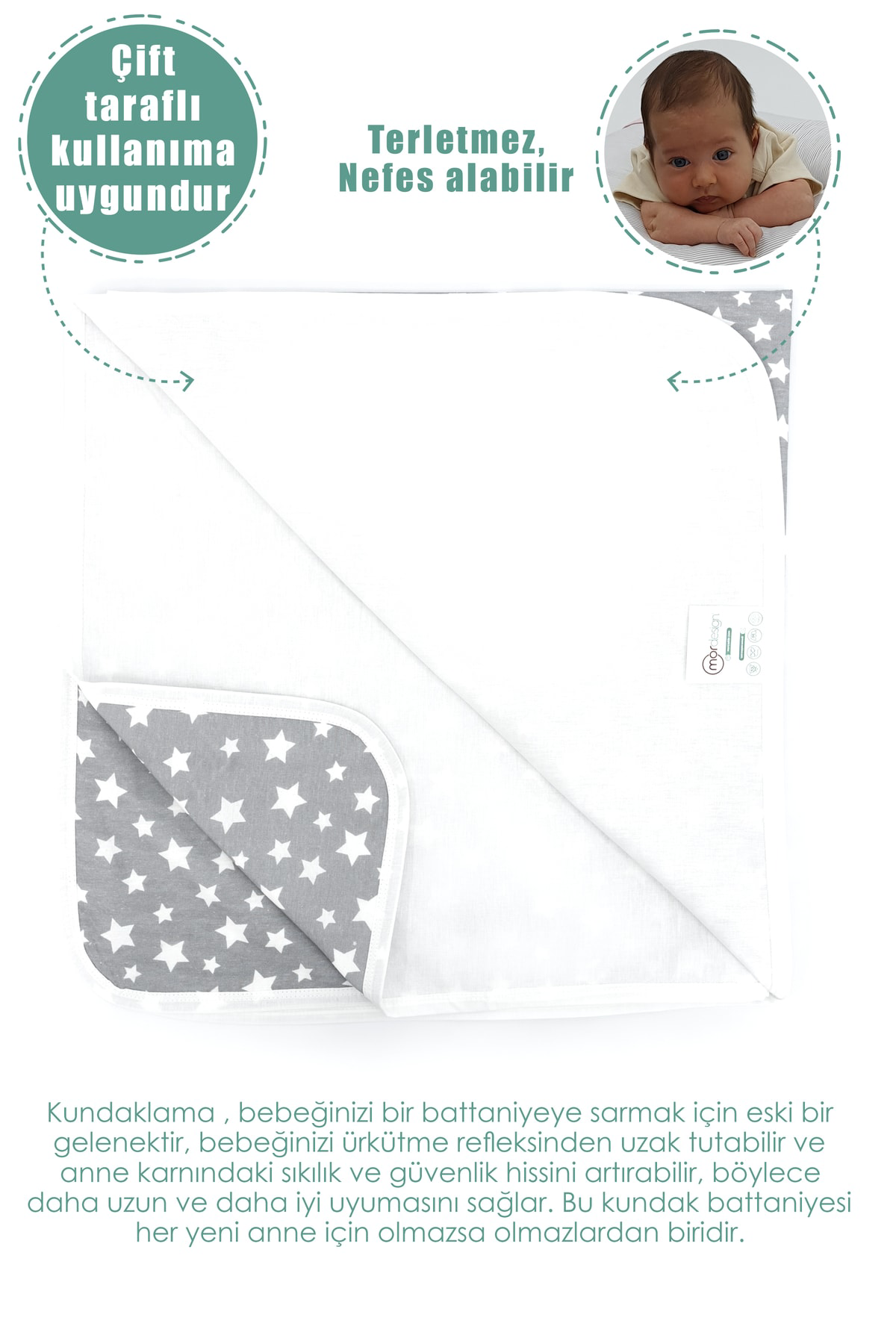 Mordesign Çift Kat Bebek Pikesi, Yenidoğan İçin Kundak Battaniye, Stars Ser