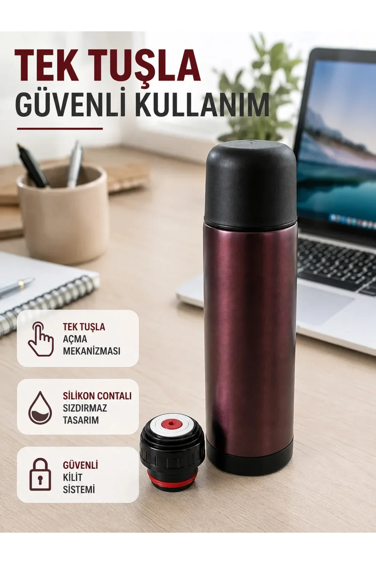 Çift Katmanlı Vakumlu Termos Ofis Araç Kamp İçin Paslanmaz Çelik Termos