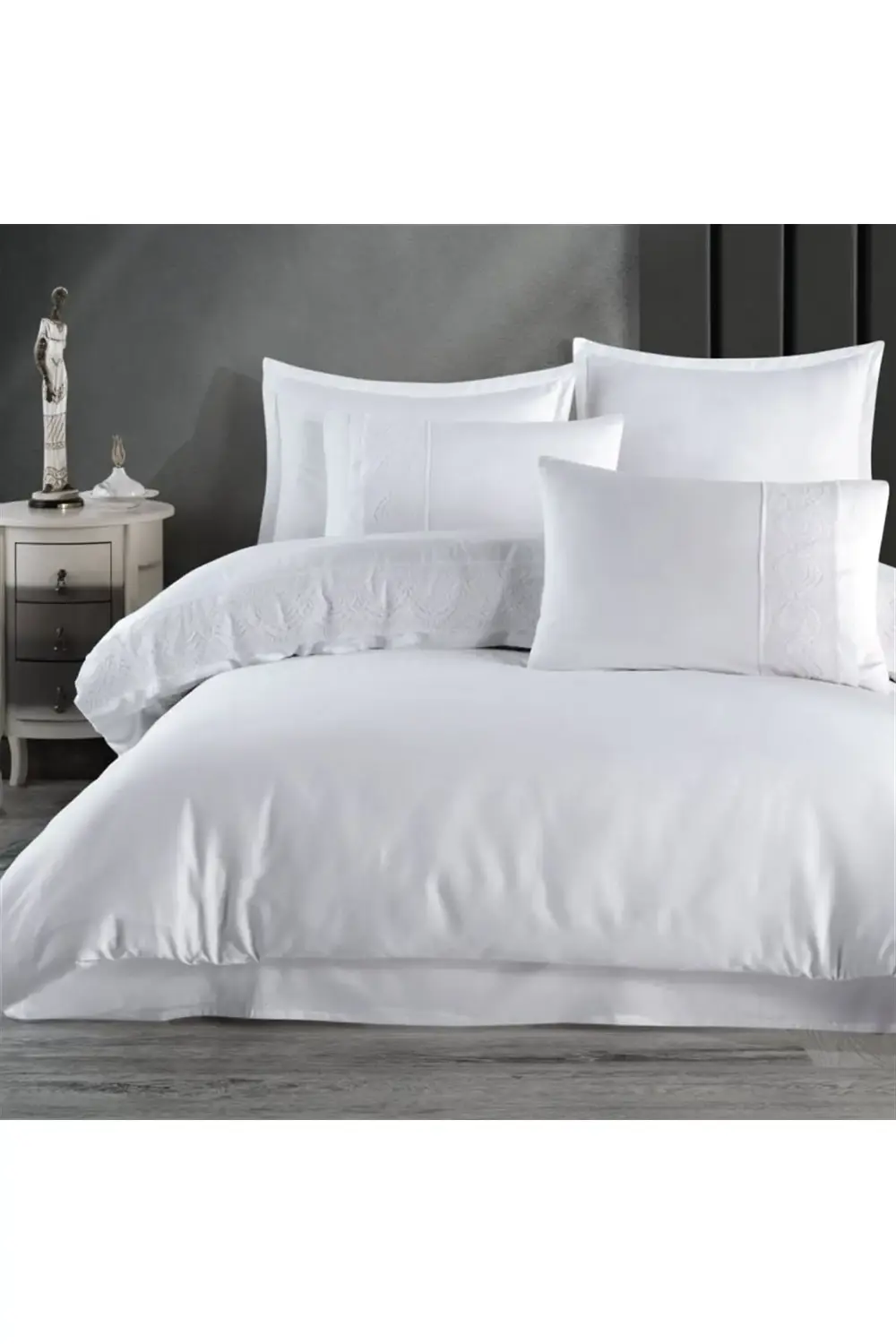 Clasy Çift Kişilik Butik Saten Nevresim Takımı Valinor Beyaz