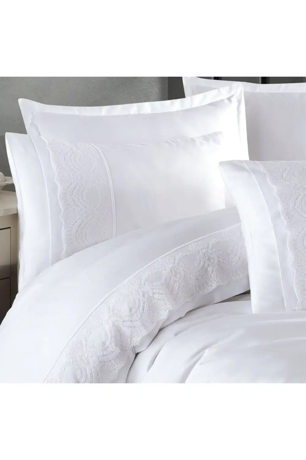 Clasy Çift Kişilik Butik Saten Nevresim Takımı Valinor Beyaz