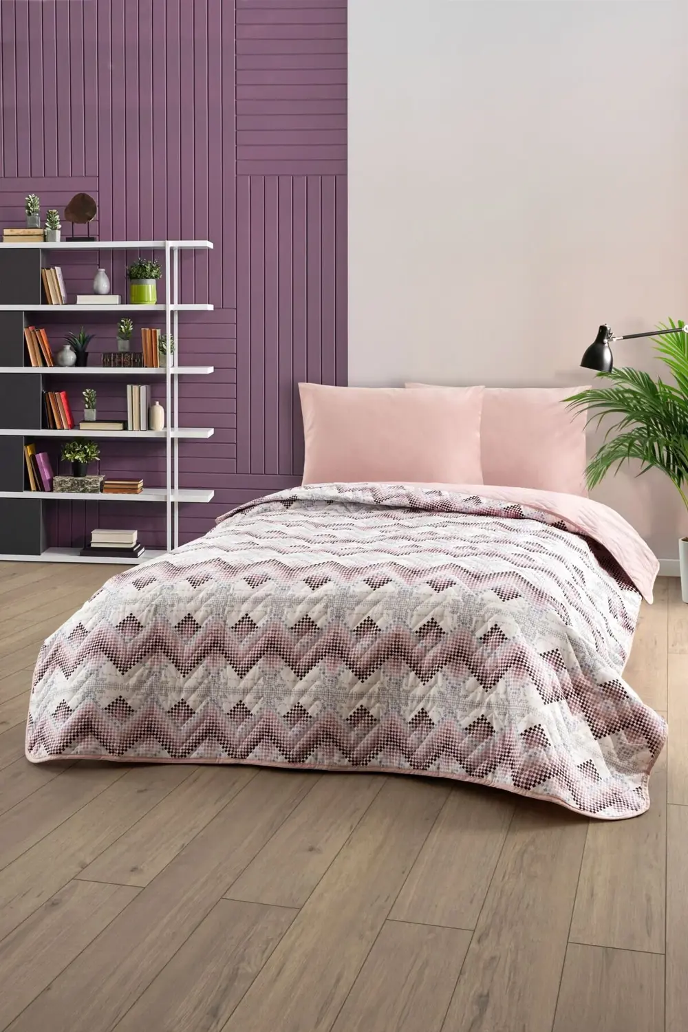 Çift Kişilik Desenli Kapitone Çift Taraflı Renkli Pike Yatak Örtü