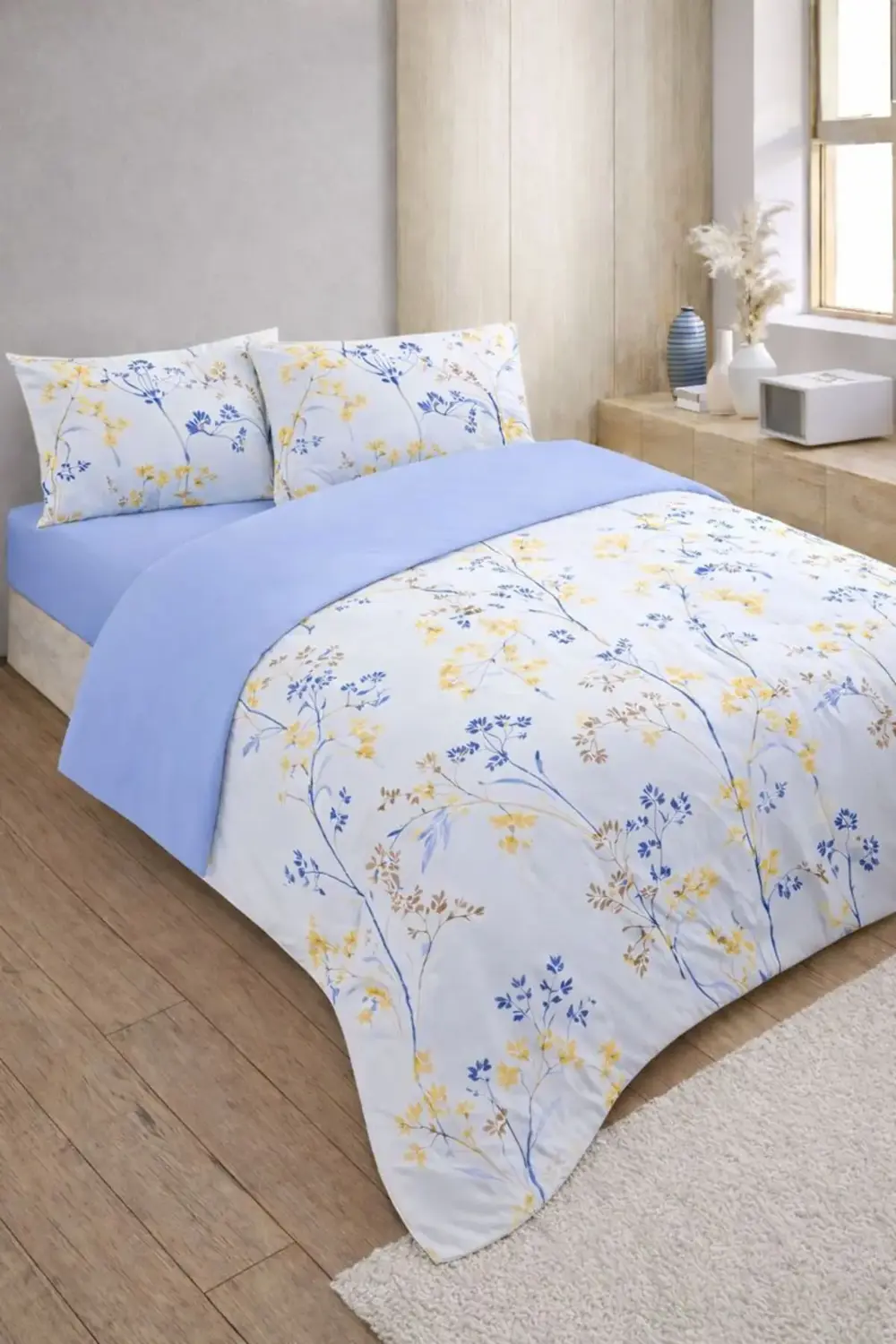 Çift Kişilik Desenli Lastikli Çarşaflı Çift Taraflı Nevresim Takı