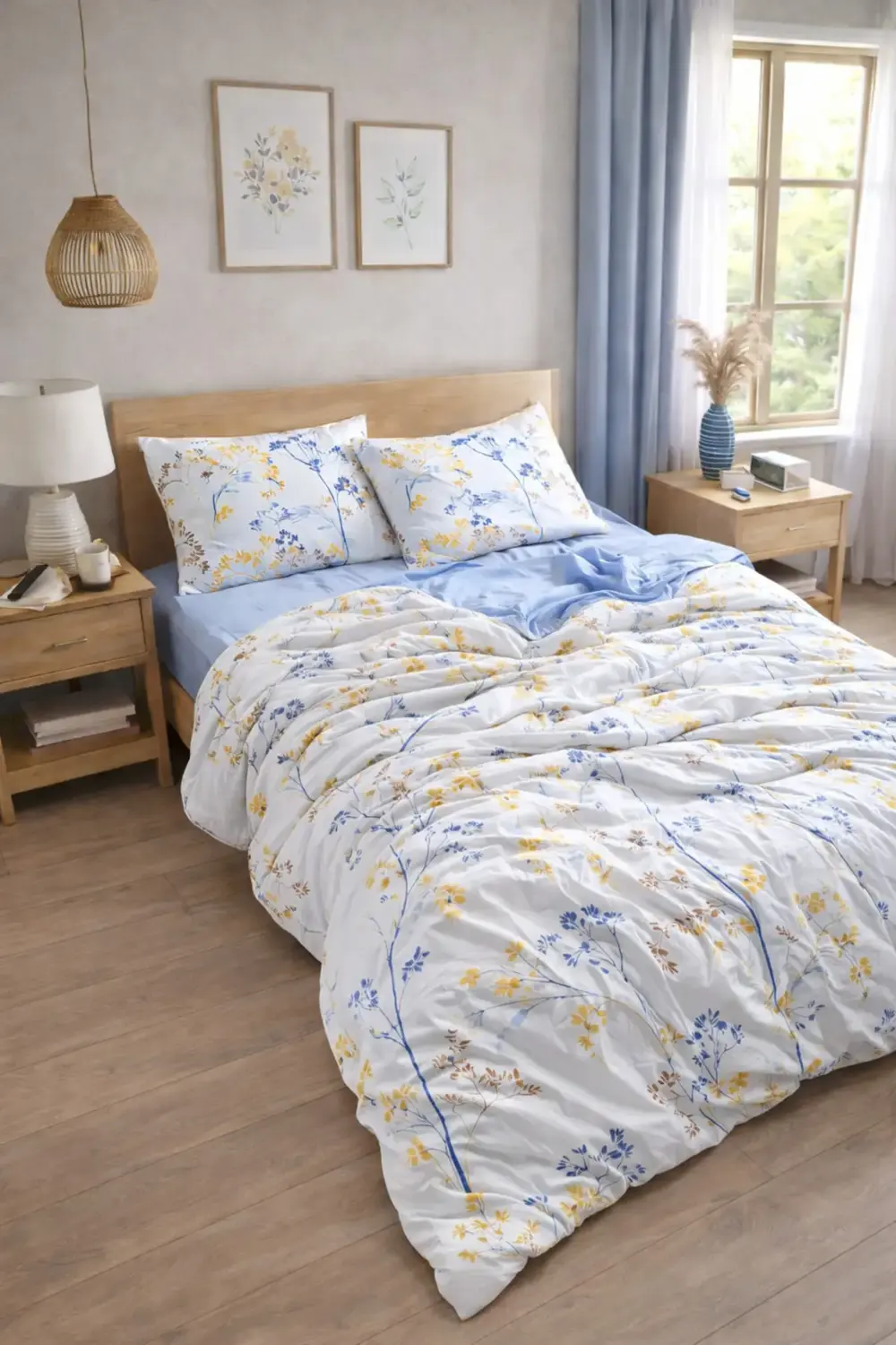 Çift Kişilik Desenli Lastikli Çarşaflı Çift Taraflı Nevresim Takı