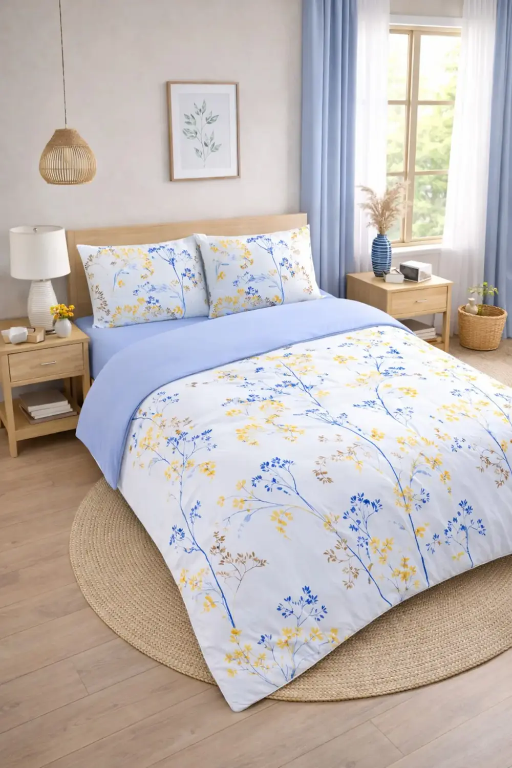 Çift Kişilik Desenli Lastikli Çarşaflı Çift Taraflı Nevresim Takı